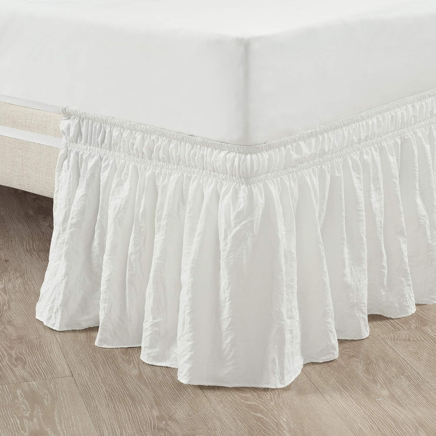 Lush Decor Ruched Ruffle Elastic Easy Wrap Around Bed Skirt Single Queen/King/Cal King Neutral - Queen Bed Skirt - Dust Ruffle - Tan Bedskirts