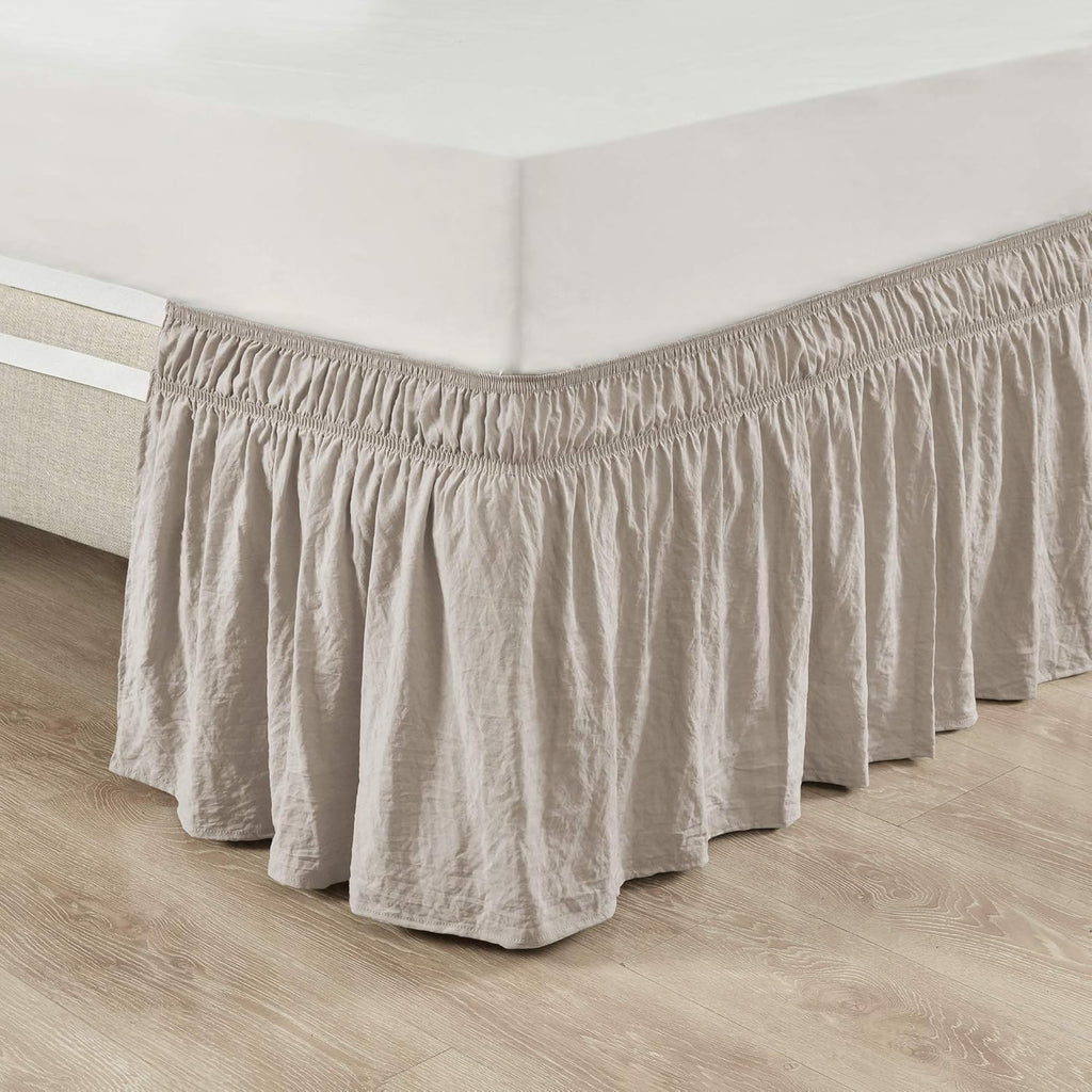 Lush Decor Ruched Ruffle Elastic Easy Wrap Around Bed Skirt Single Queen/King/Cal King Neutral - Queen Bed Skirt - Dust Ruffle - Tan Bedskirts