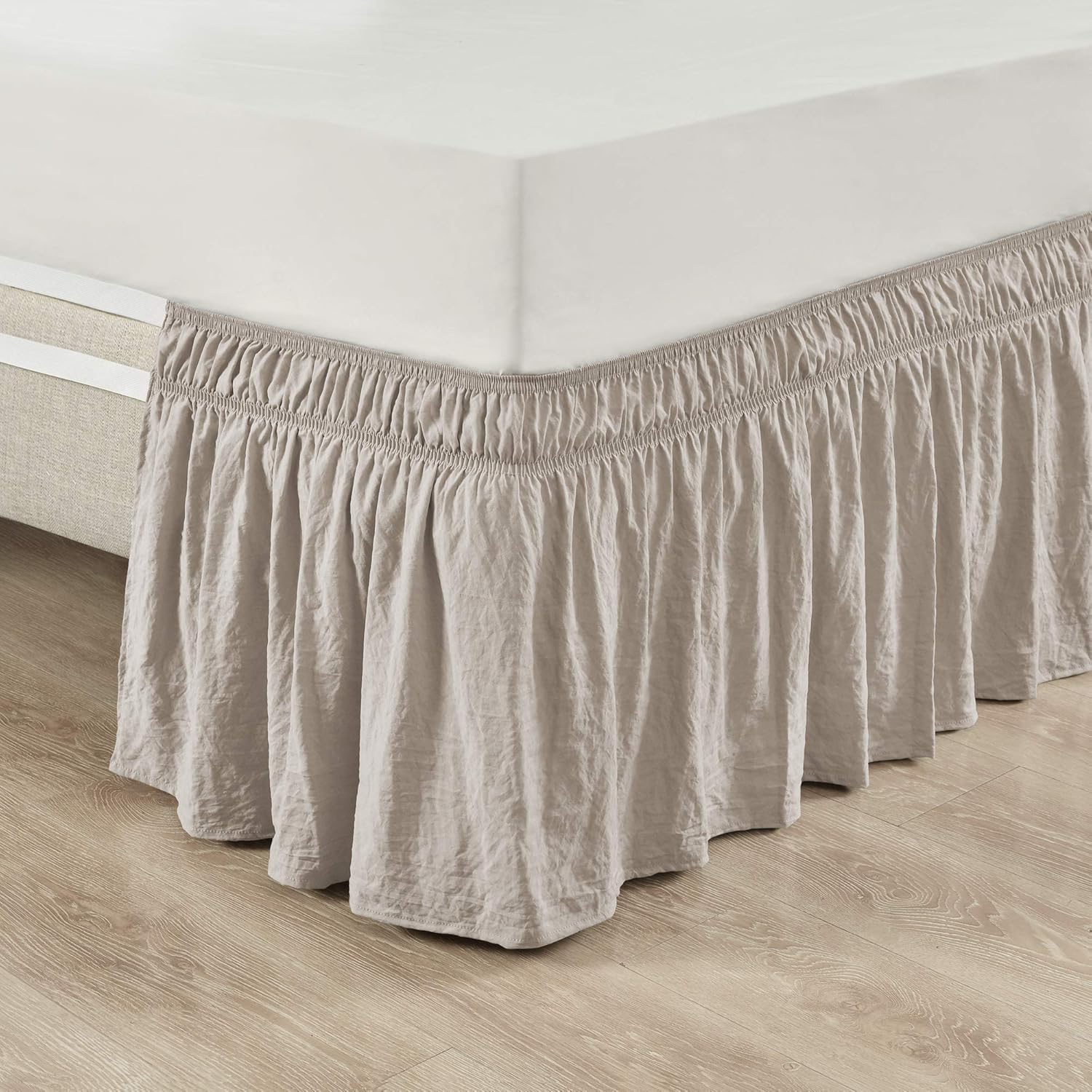 Lush Decor Ruched Ruffle Elastic Easy Wrap Around Bed Skirt Single Queen/King/Cal King Neutral - Queen Bed Skirt - Dust Ruffle - Tan Bedskirts