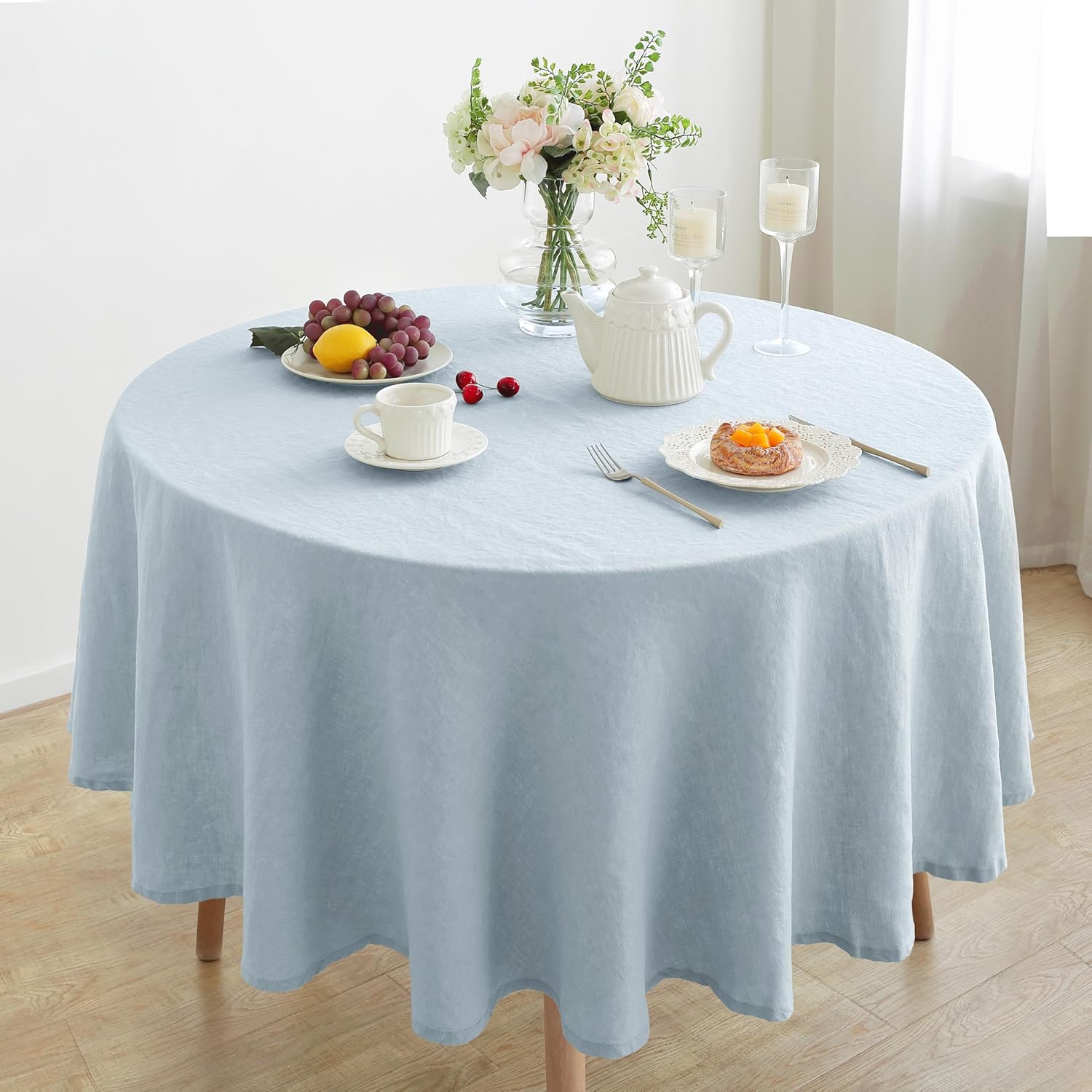 Linen World Linen Tablecloth,100% French Linen Round Tablecloth 60" Inch,Washable Natural Tablecloth for Dining,Outdoor,Weddings and Restaurants,Decorative Thanksgiving Christmas