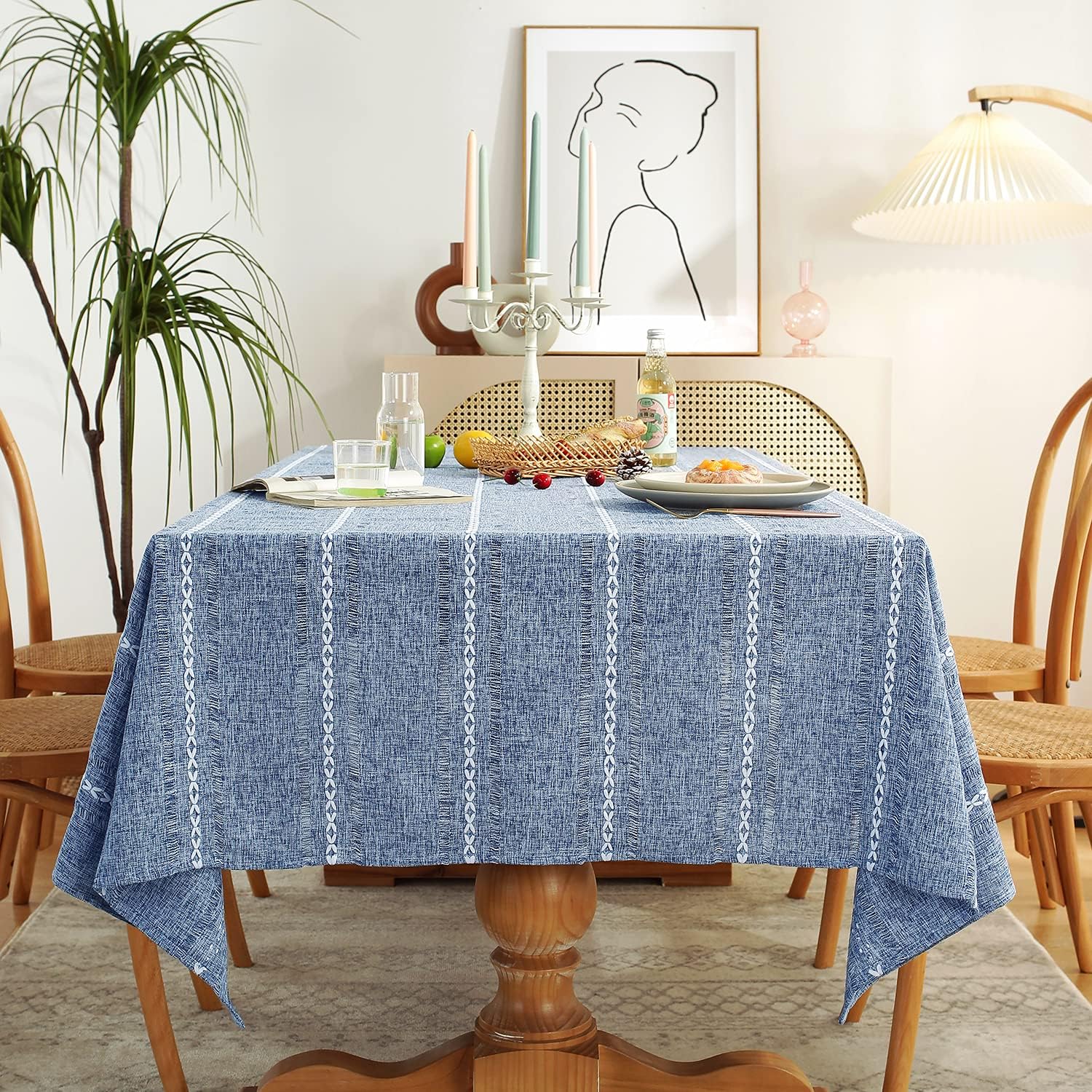 Chassic 60 x 120 inches Farmhouse Style Linen tablecloths, Boho 8 Foot Long Wrinkle Resistant Washable Rectangle Table Cloth for Dining Room, Kitchen, Wedding and Holiday Decorative - Cream