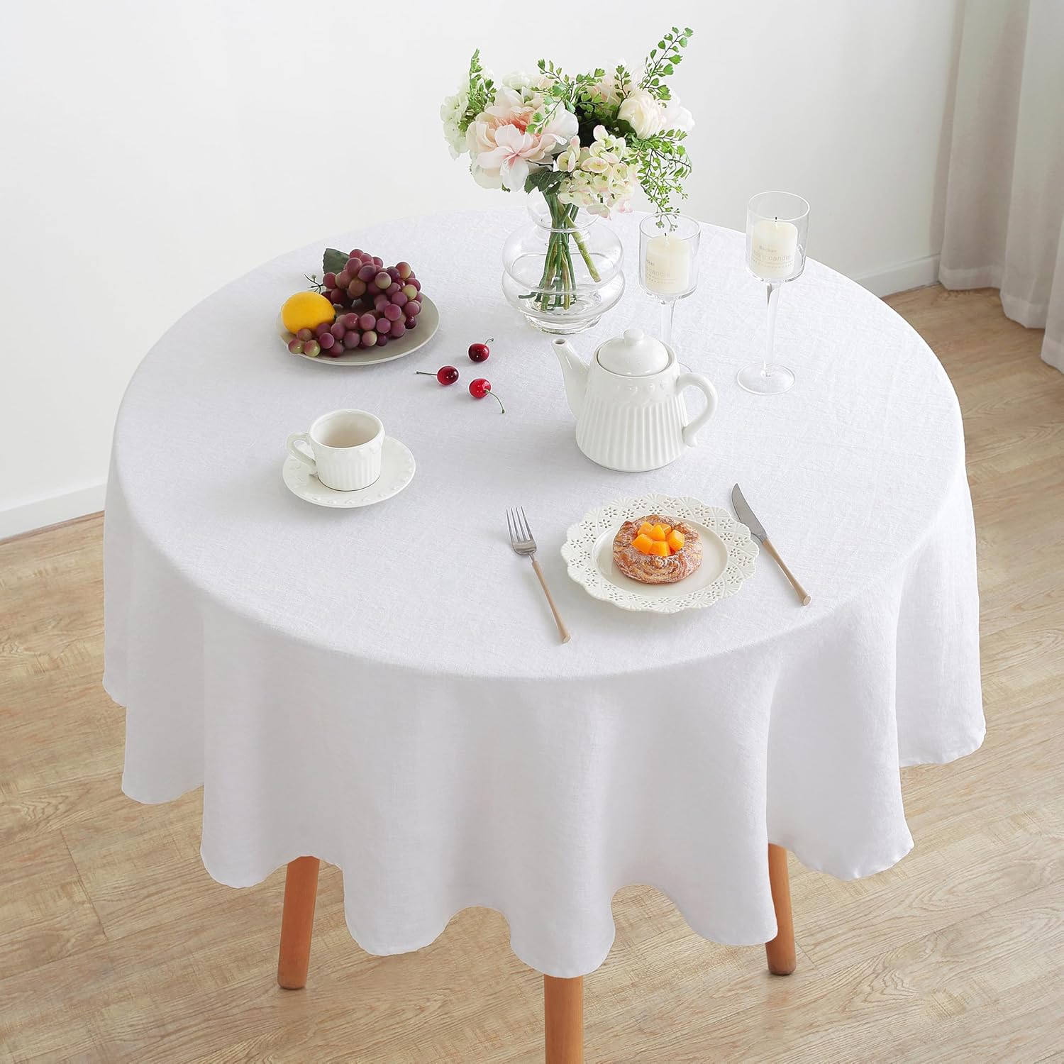Linen World Linen Tablecloth,100% French Linen Round Tablecloth 60" Inch,Washable Natural Tablecloth for Dining,Outdoor,Weddings and Restaurants,Decorative Thanksgiving Christmas