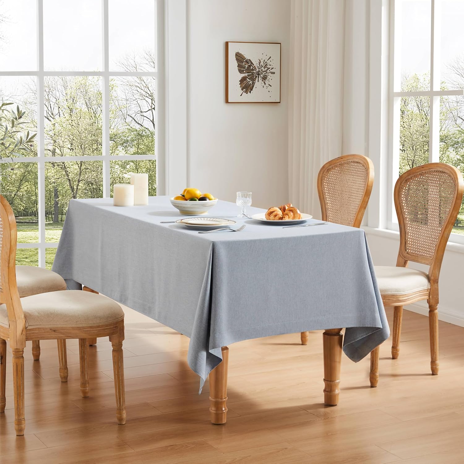 ZeeMart Basic Linen Textured Table Cloth, 60 x 120 Inch Natural, Farmhouse Style Beige Rectangle Tablecloth, Wrinkle Resistant Washable Heavy Weight TableCloths