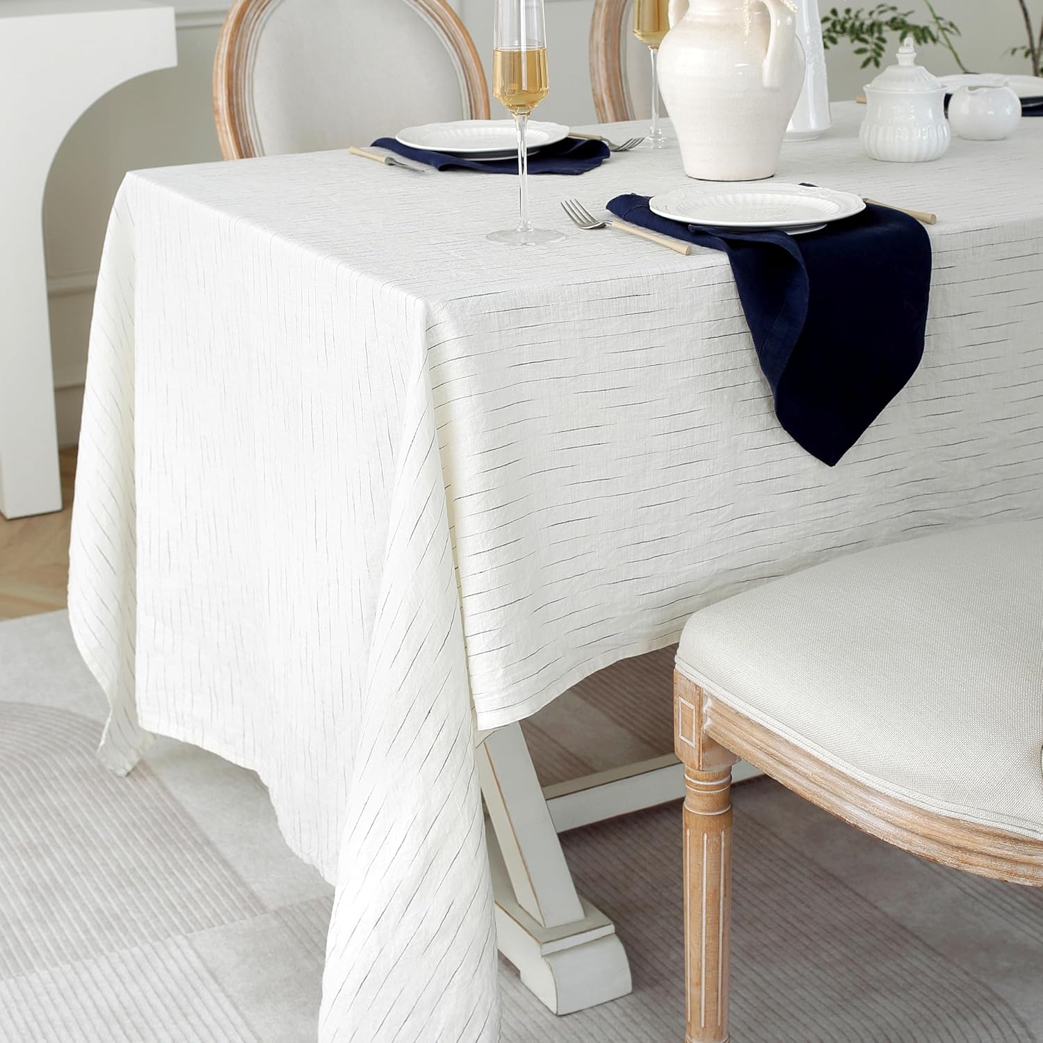 Linen World Linen Tablecloth,100% French Linen Round Tablecloth 60" Inch,Washable Natural Tablecloth for Dining,Outdoor,Weddings and Restaurants,Decorative Thanksgiving Christmas