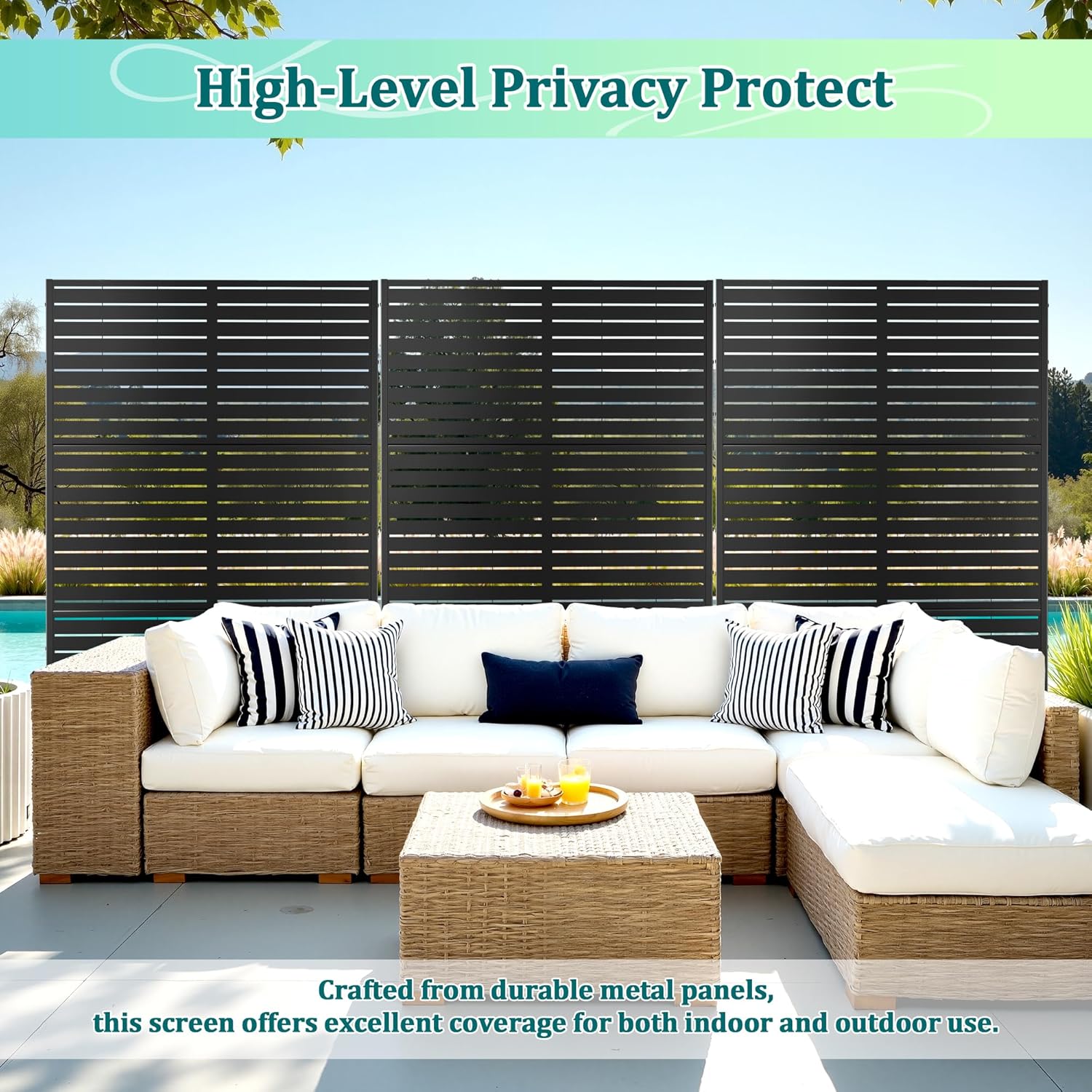 Metal Privacy Screen Outdoor Privacy Screen, Freestanding Fence Panel for Outside, 72''H×47''W, Decorative Screen Panel for Backyard/Patio/Deck