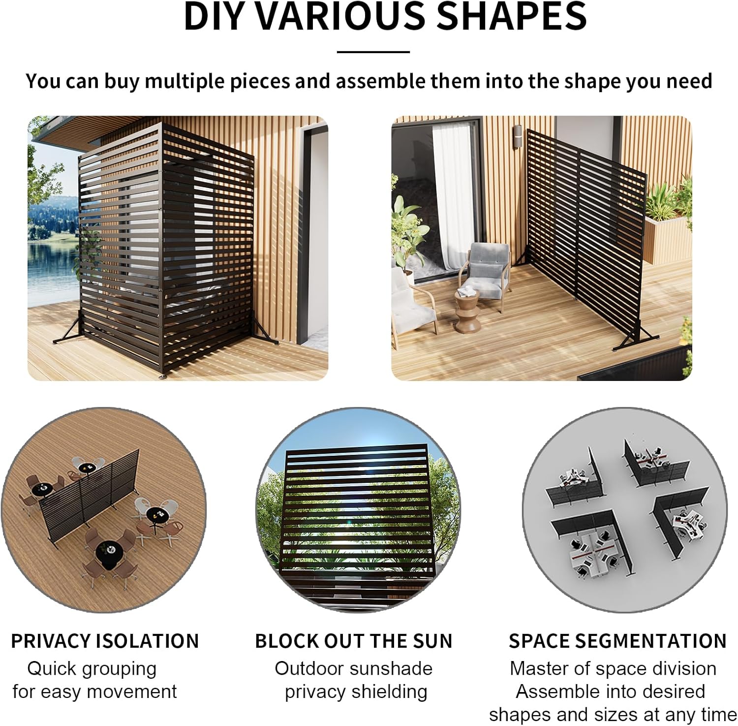 47"x70" Metal Privacy Screen for Outdoor & Indoor Use - Freestanding Floor or Ground Insert Design, Garden Privacy Fence for Lawn, Yard, Patio, Deck, Balcony