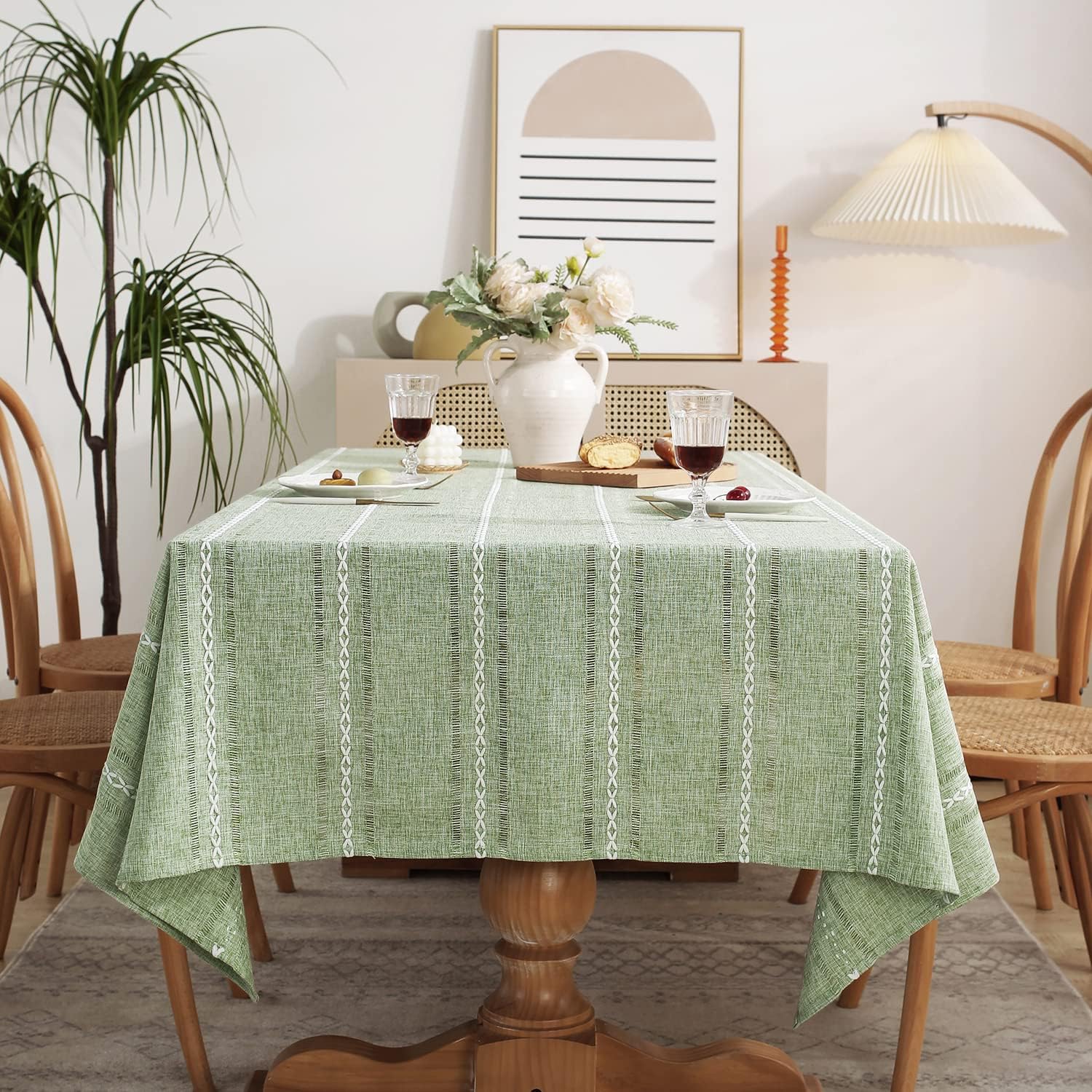 Chassic 60 x 120 inches Farmhouse Style Linen tablecloths, Boho 8 Foot Long Wrinkle Resistant Washable Rectangle Table Cloth for Dining Room, Kitchen, Wedding and Holiday Decorative - Cream