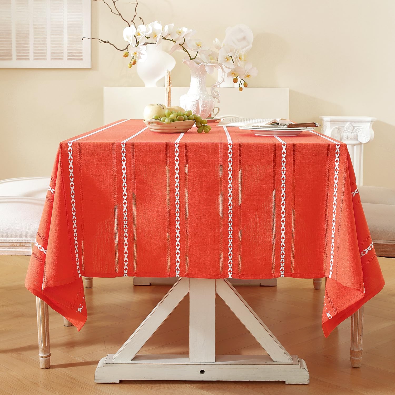 Chassic 60 x 120 inches Farmhouse Style Linen tablecloths, Boho 8 Foot Long Wrinkle Resistant Washable Rectangle Table Cloth for Dining Room, Kitchen, Wedding and Holiday Decorative - Cream