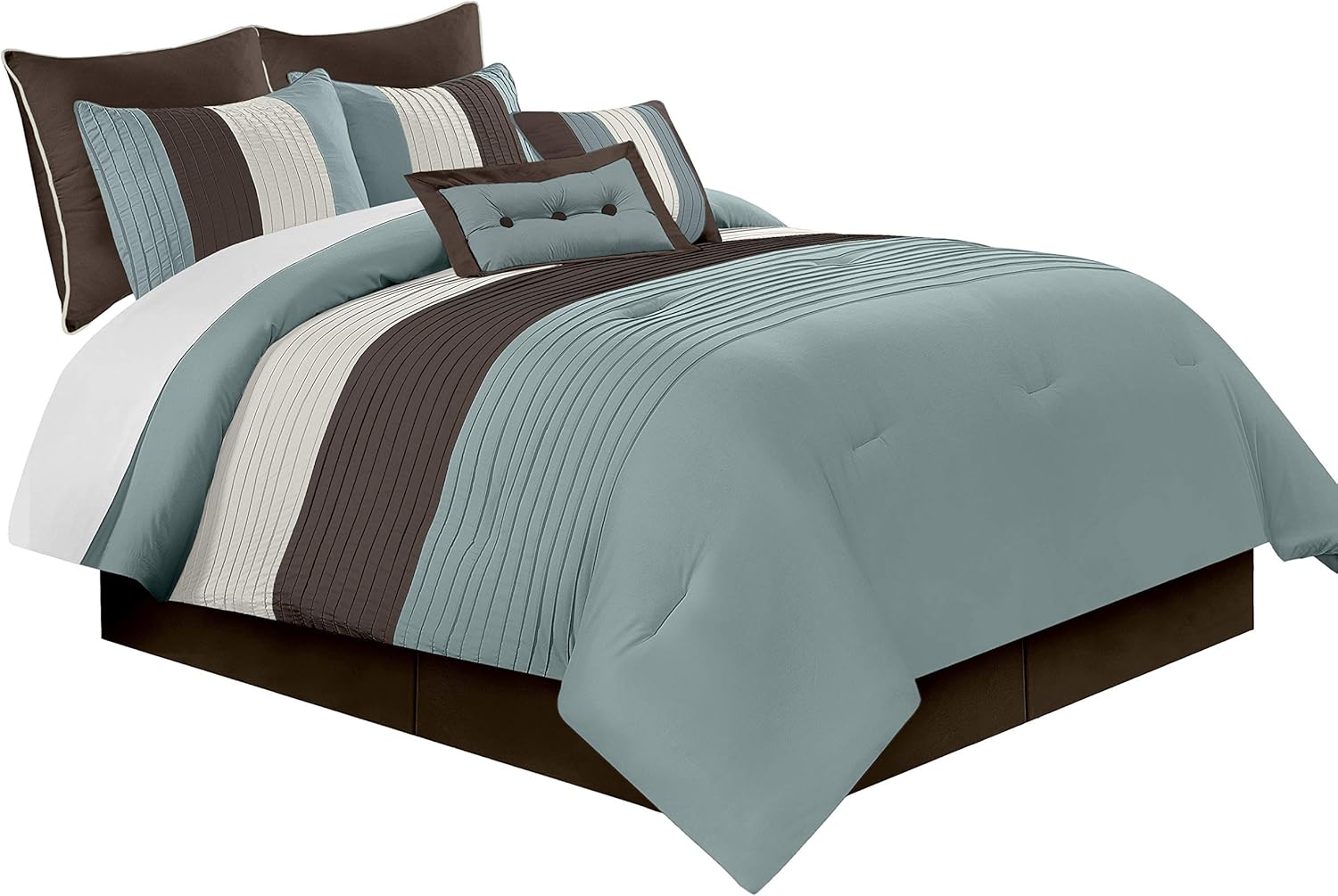 Chezmoi Collection Loft 8-Piece Luxury Striped Comforter Set (Queen, Black/Gray/White)