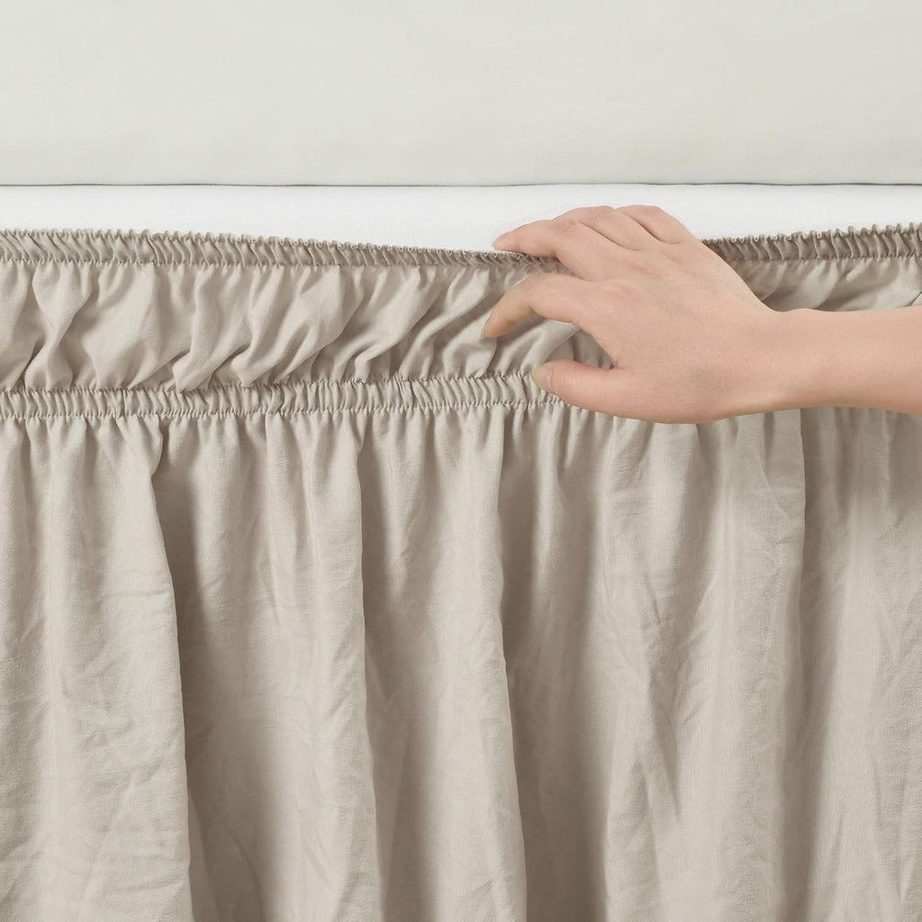 Lush Decor Ruched Ruffle Elastic Easy Wrap Around Bed Skirt Single Queen/King/Cal King Neutral - Queen Bed Skirt - Dust Ruffle - Tan Bedskirts
