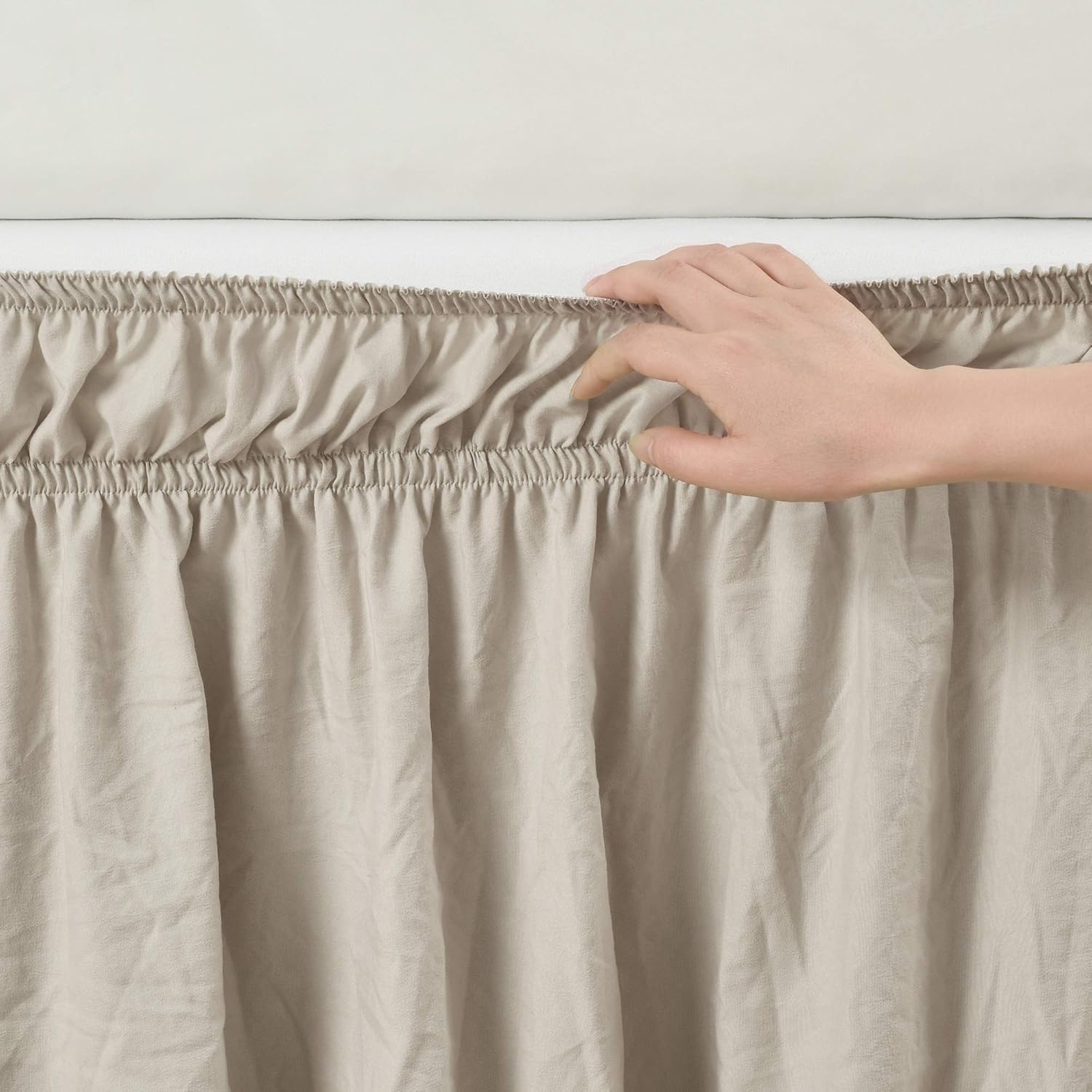 Lush Decor Ruched Ruffle Elastic Easy Wrap Around Bed Skirt Single Queen/King/Cal King Neutral - Queen Bed Skirt - Dust Ruffle - Tan Bedskirts