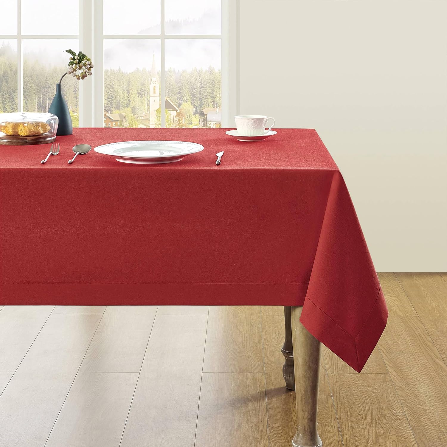 ZeeMart Basic Linen Textured Table Cloth, 60 x 120 Inch Natural, Farmhouse Style Beige Rectangle Tablecloth, Wrinkle Resistant Washable Heavy Weight TableCloths