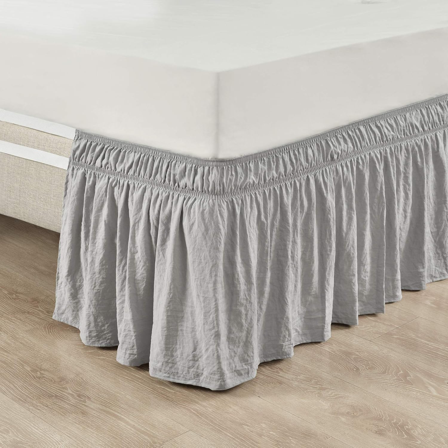 Lush Decor Ruched Ruffle Elastic Easy Wrap Around Bed Skirt Single Queen/King/Cal King Neutral - Queen Bed Skirt - Dust Ruffle - Tan Bedskirts
