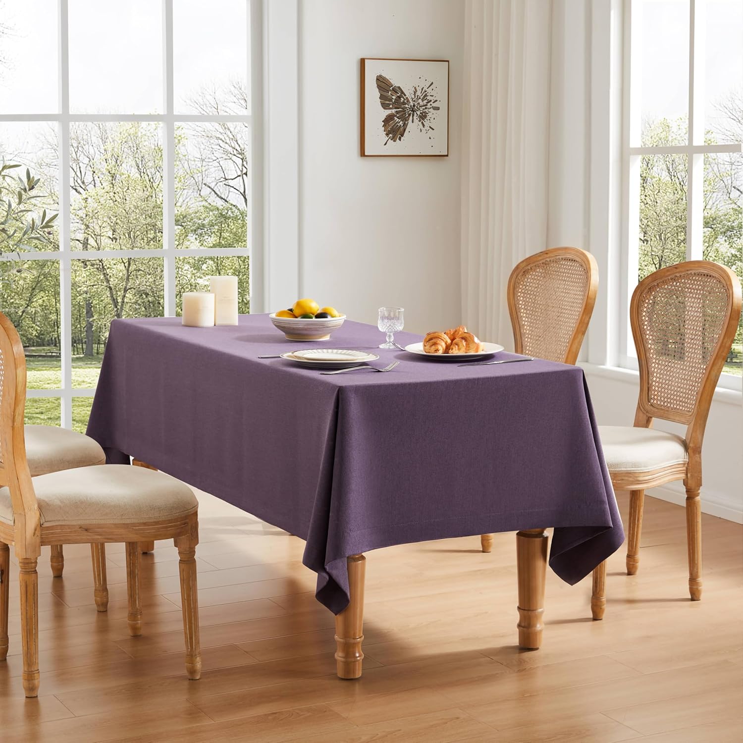 ZeeMart Basic Linen Textured Table Cloth, 60 x 120 Inch Natural, Farmhouse Style Beige Rectangle Tablecloth, Wrinkle Resistant Washable Heavy Weight TableCloths