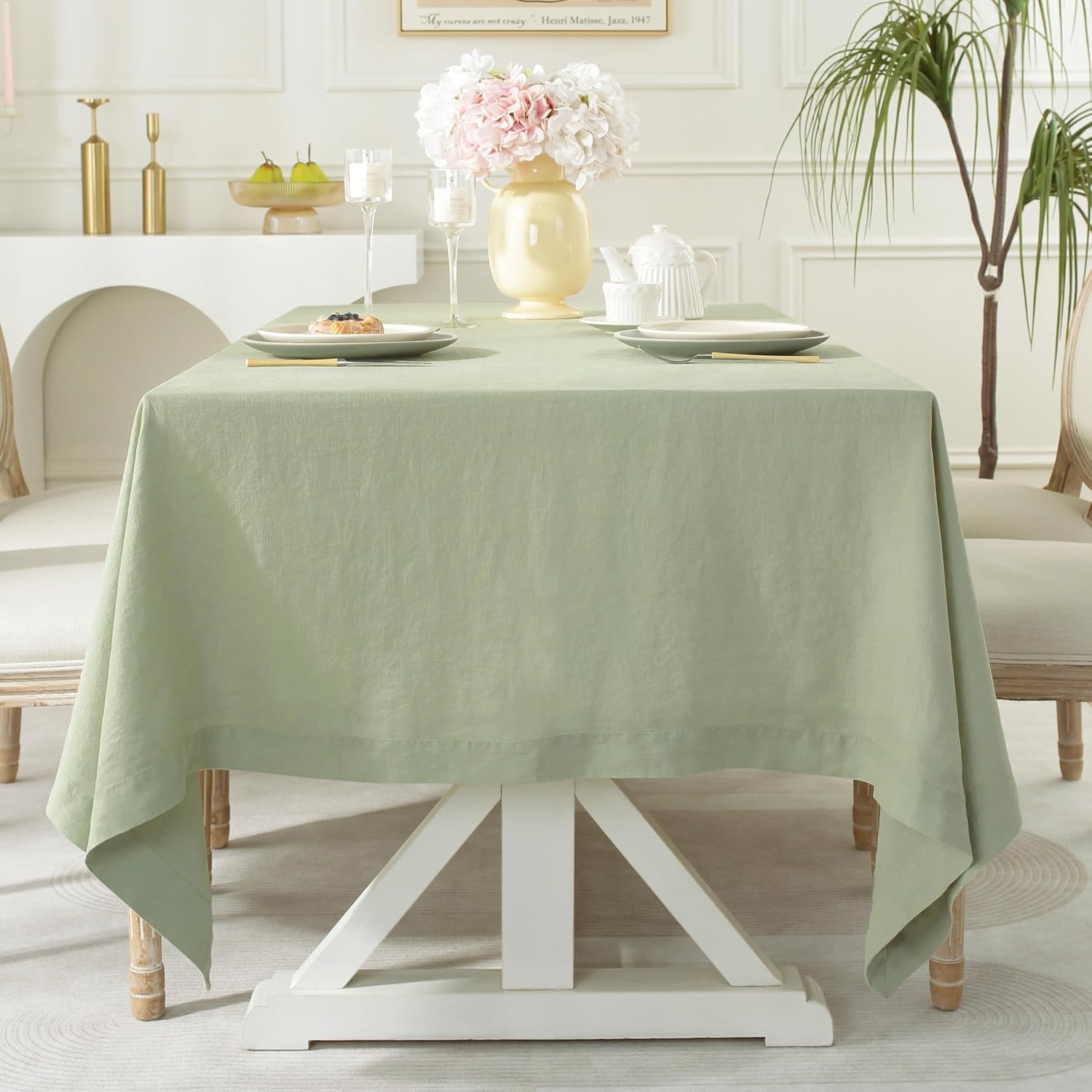 Linen World Linen Tablecloth,100% French Linen Round Tablecloth 60" Inch,Washable Natural Tablecloth for Dining,Outdoor,Weddings and Restaurants,Decorative Thanksgiving Christmas