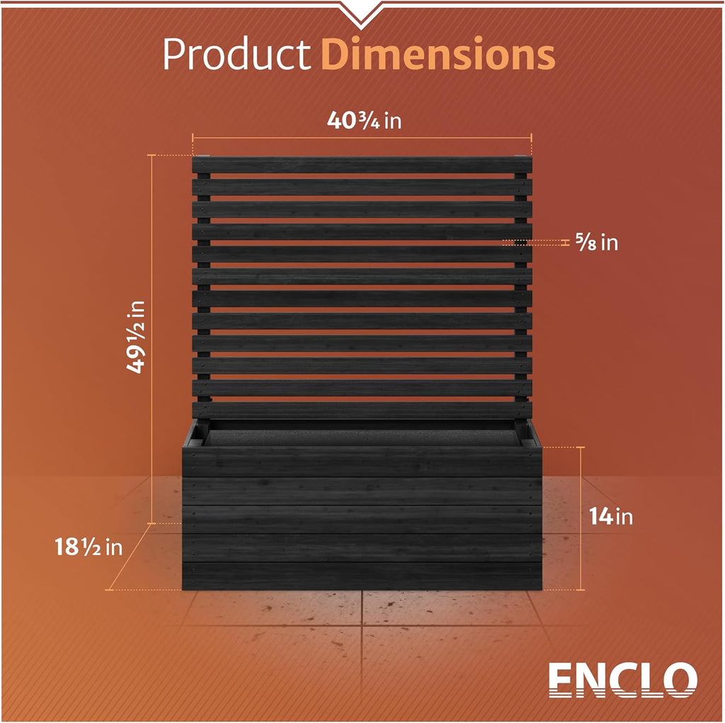 4 ft H x 3.5 ft W x 1.2 ft L Enclo Wood Privacy Screen with Planter Box, Raised Garden Bed with Trellis for Climbing Plants Outdoor, Privacy Planter for Patio, Balcony or Deck, Tacoma Charcoal EC18048