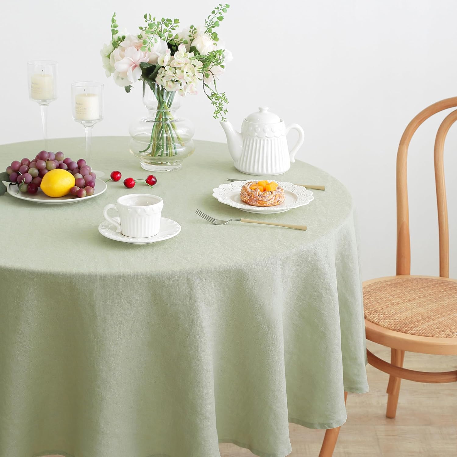 Linen World Linen Tablecloth,100% French Linen Round Tablecloth 60" Inch,Washable Natural Tablecloth for Dining,Outdoor,Weddings and Restaurants,Decorative Thanksgiving Christmas