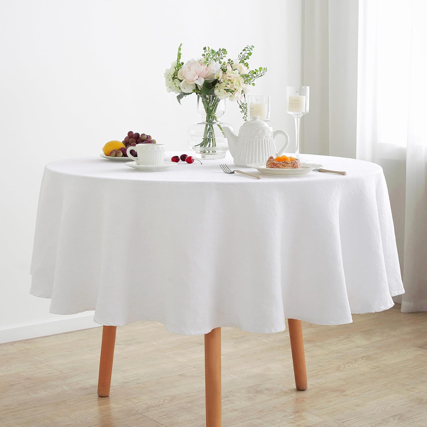 Linen World Linen Tablecloth,100% French Linen Round Tablecloth 60" Inch,Washable Natural Tablecloth for Dining,Outdoor,Weddings and Restaurants,Decorative Thanksgiving Christmas