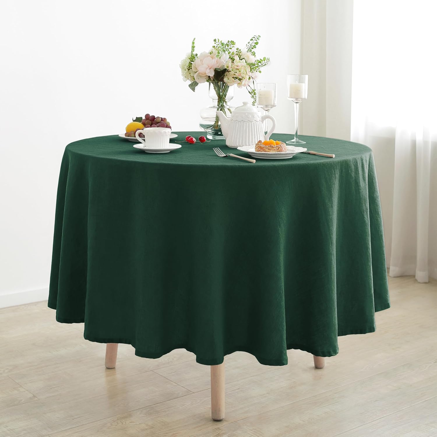 Linen World Linen Tablecloth,100% French Linen Round Tablecloth 60" Inch,Washable Natural Tablecloth for Dining,Outdoor,Weddings and Restaurants,Decorative Thanksgiving Christmas