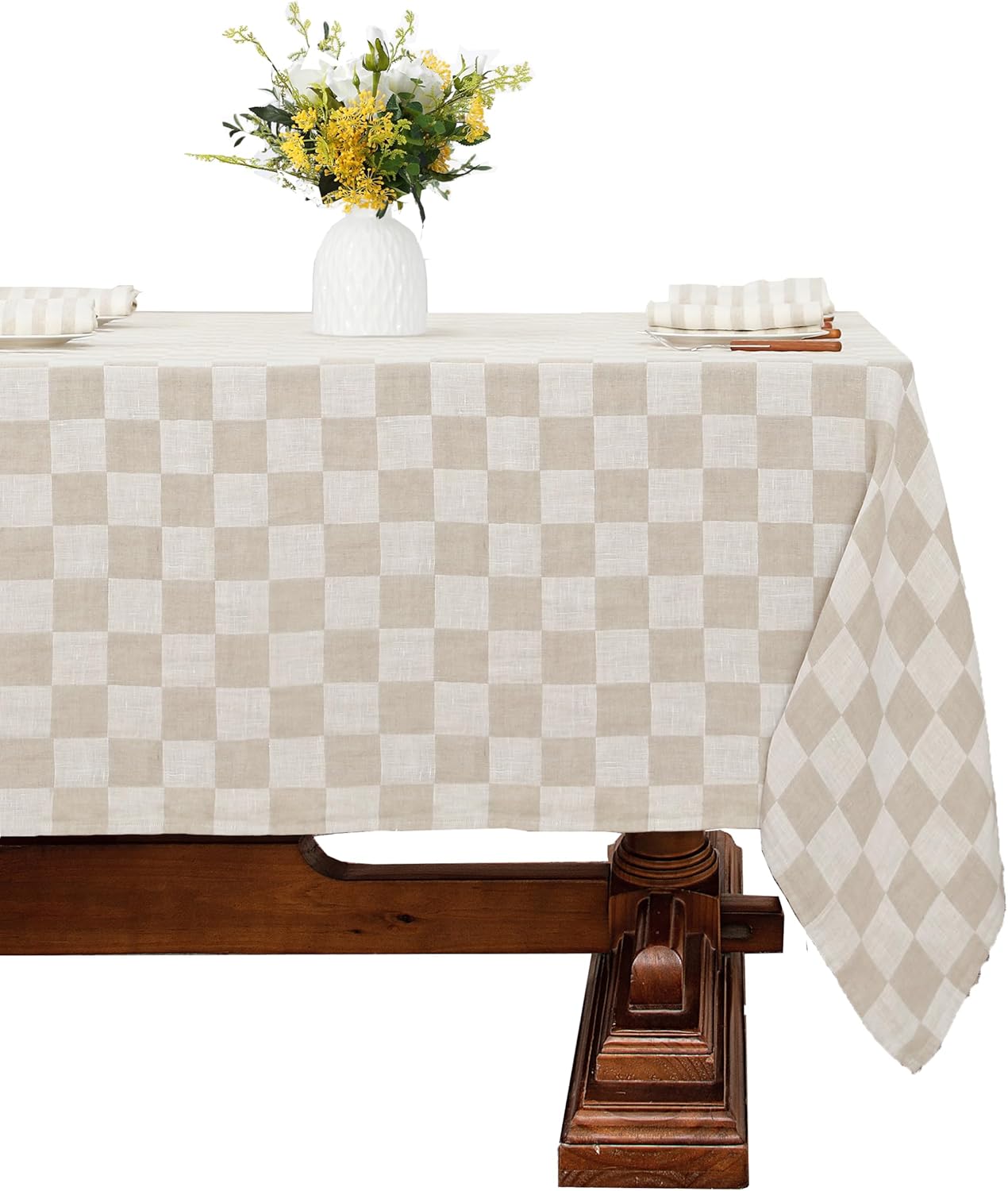 Linen World Linen Tablecloth,100% French Linen Round Tablecloth 60" Inch,Washable Natural Tablecloth for Dining,Outdoor,Weddings and Restaurants,Decorative Thanksgiving Christmas