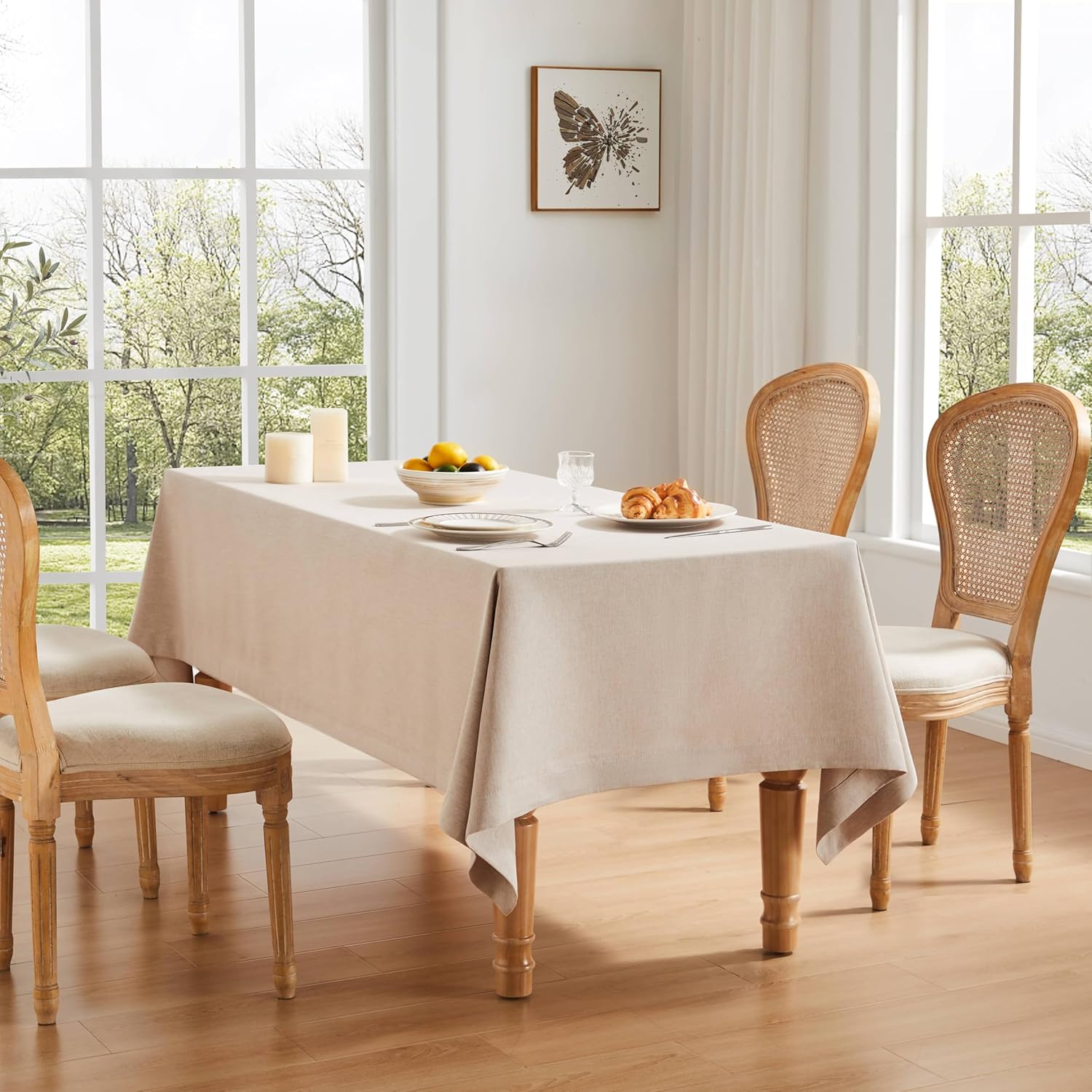 ZeeMart Basic Linen Textured Table Cloth, 60 x 120 Inch Natural, Farmhouse Style Beige Rectangle Tablecloth, Wrinkle Resistant Washable Heavy Weight TableCloths