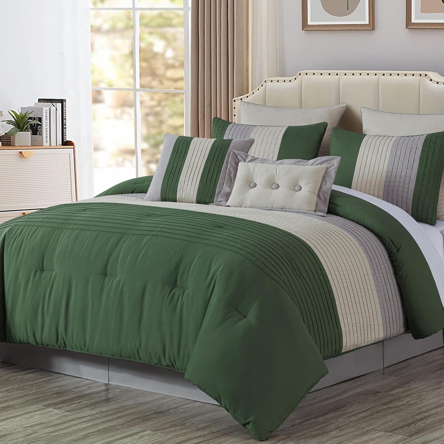 Chezmoi Collection Loft 8-Piece Luxury Striped Comforter Set (Queen, Black/Gray/White)