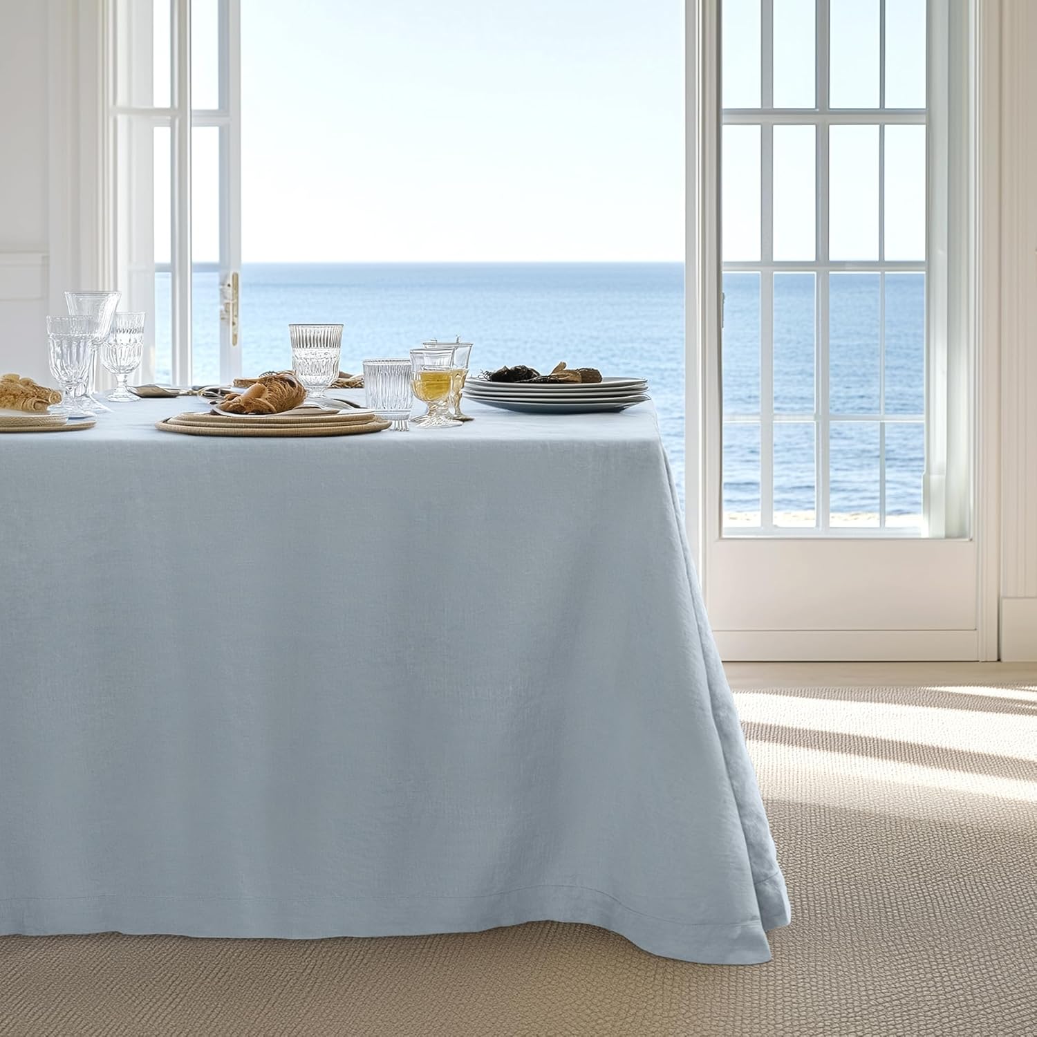 Linen World Linen Tablecloth,100% French Linen Round Tablecloth 60" Inch,Washable Natural Tablecloth for Dining,Outdoor,Weddings and Restaurants,Decorative Thanksgiving Christmas