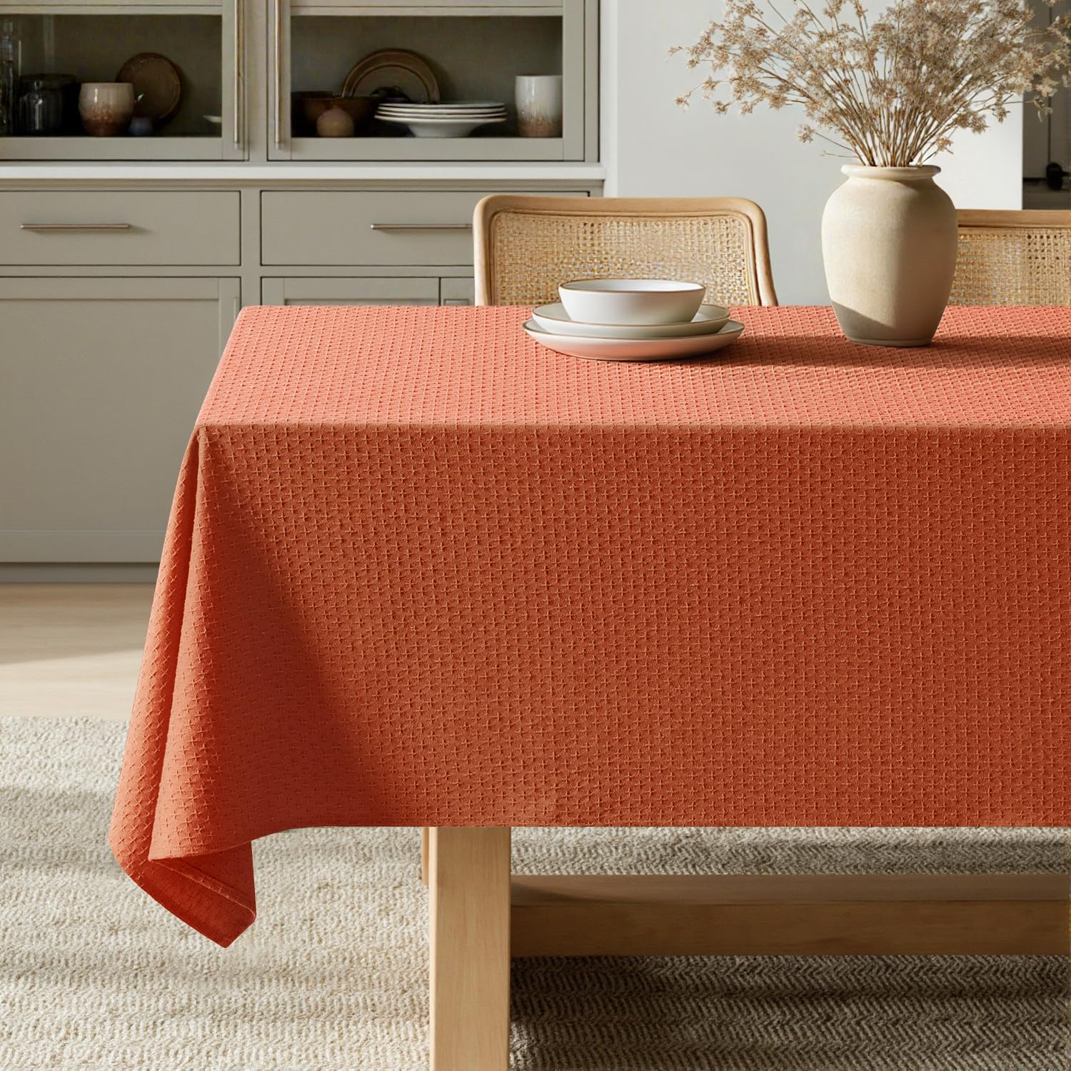 MIULEE Ivory Linen Cottton Table Cloth Rectangle Tablecloth Waterproof Spillproof Cross-Star Textured Table Cltoth Decorative Farmhouse Style for Dining Party Weddings 60x120 Inch