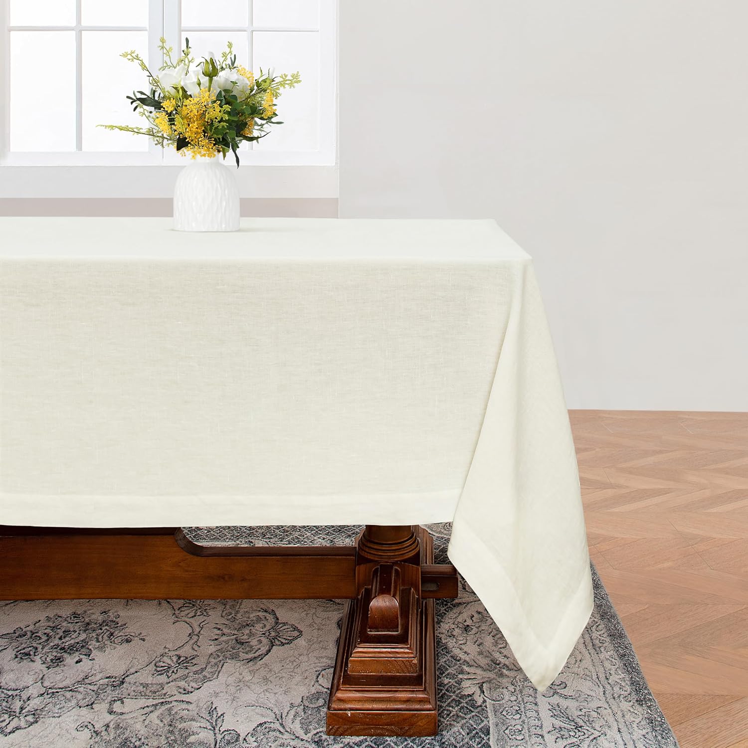 Linen World Linen Tablecloth,100% French Linen Round Tablecloth 60" Inch,Washable Natural Tablecloth for Dining,Outdoor,Weddings and Restaurants,Decorative Thanksgiving Christmas