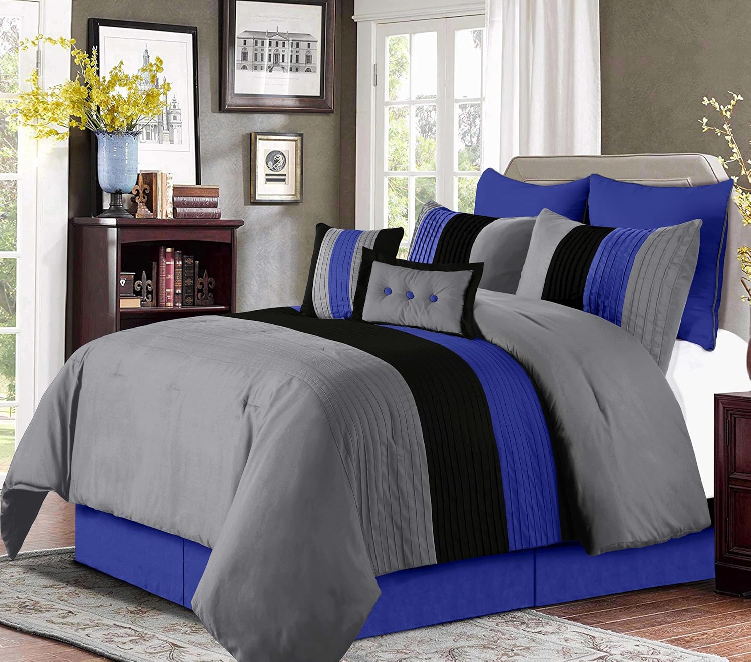 Chezmoi Collection Loft 8-Piece Luxury Striped Comforter Set (Queen, Black/Gray/White)
