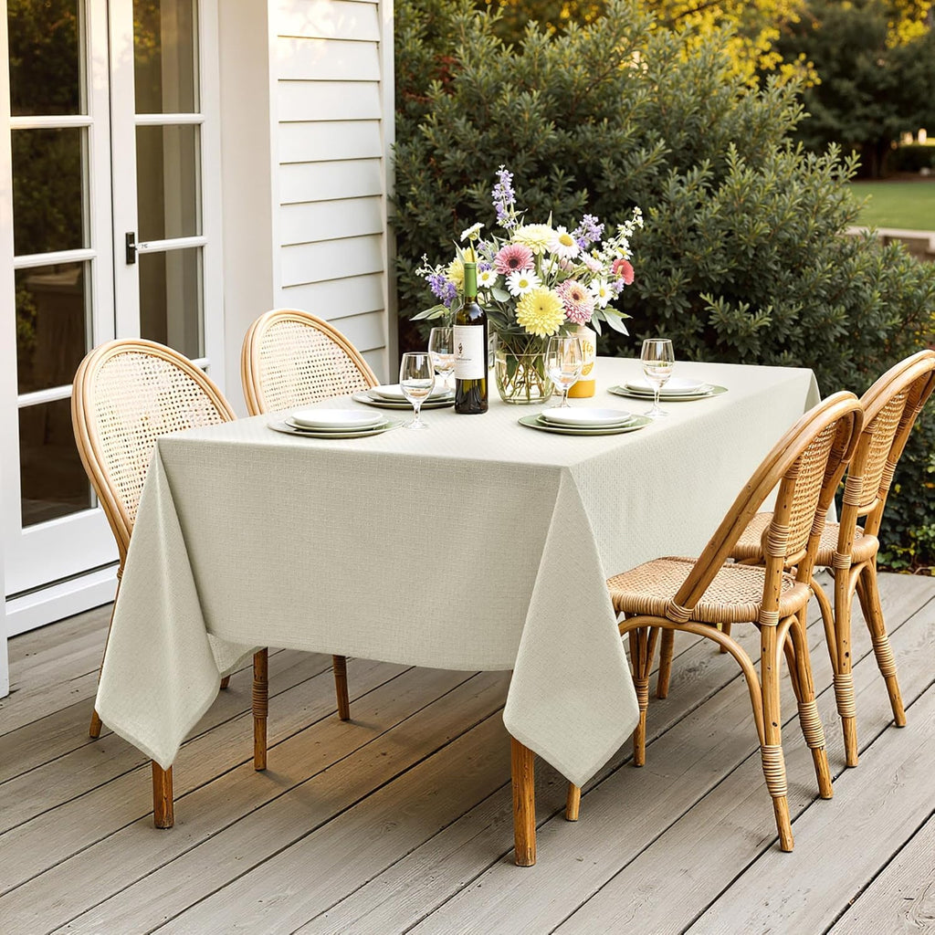 MIULEE Ivory Linen Cottton Table Cloth Rectangle Tablecloth Waterproof Spillproof Cross-Star Textured Table Cltoth Decorative Farmhouse Style for Dining Party Weddings 60x120 Inch