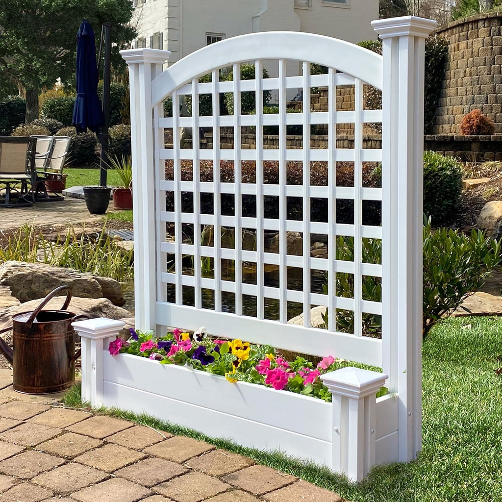 4 ft H x 3.5 ft W x 1.2 ft L Enclo Wood Privacy Screen with Planter Box, Raised Garden Bed with Trellis for Climbing Plants Outdoor, Privacy Planter for Patio, Balcony or Deck, Tacoma Charcoal EC18048
