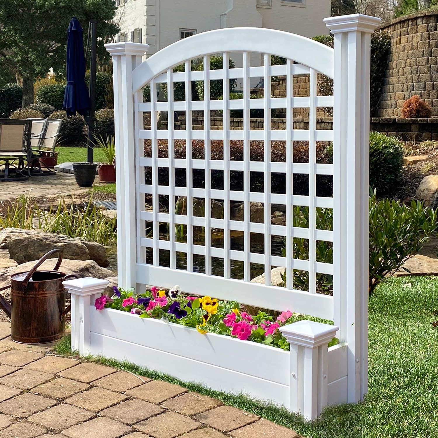4 ft H x 3.5 ft W x 1.2 ft L Enclo Wood Privacy Screen with Planter Box, Raised Garden Bed with Trellis for Climbing Plants Outdoor, Privacy Planter for Patio, Balcony or Deck, Tacoma Charcoal EC18048