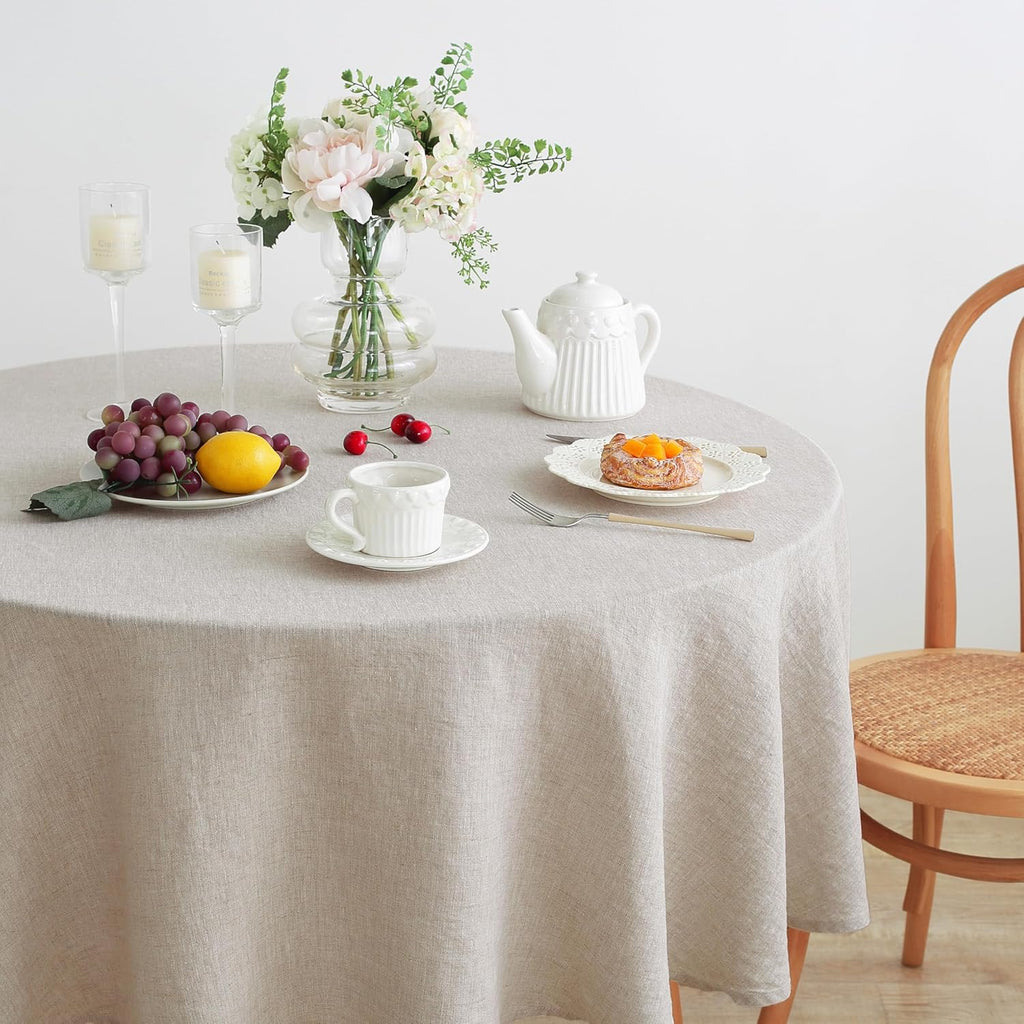 Linen World Linen Tablecloth,100% French Linen Round Tablecloth 60" Inch,Washable Natural Tablecloth for Dining,Outdoor,Weddings and Restaurants,Decorative Thanksgiving Christmas