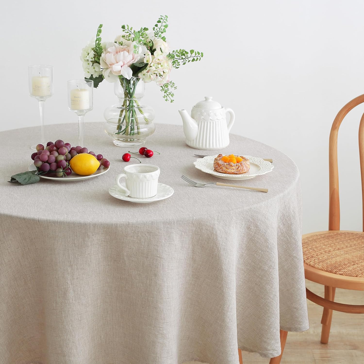 Linen World Linen Tablecloth,100% French Linen Round Tablecloth 60" Inch,Washable Natural Tablecloth for Dining,Outdoor,Weddings and Restaurants,Decorative Thanksgiving Christmas