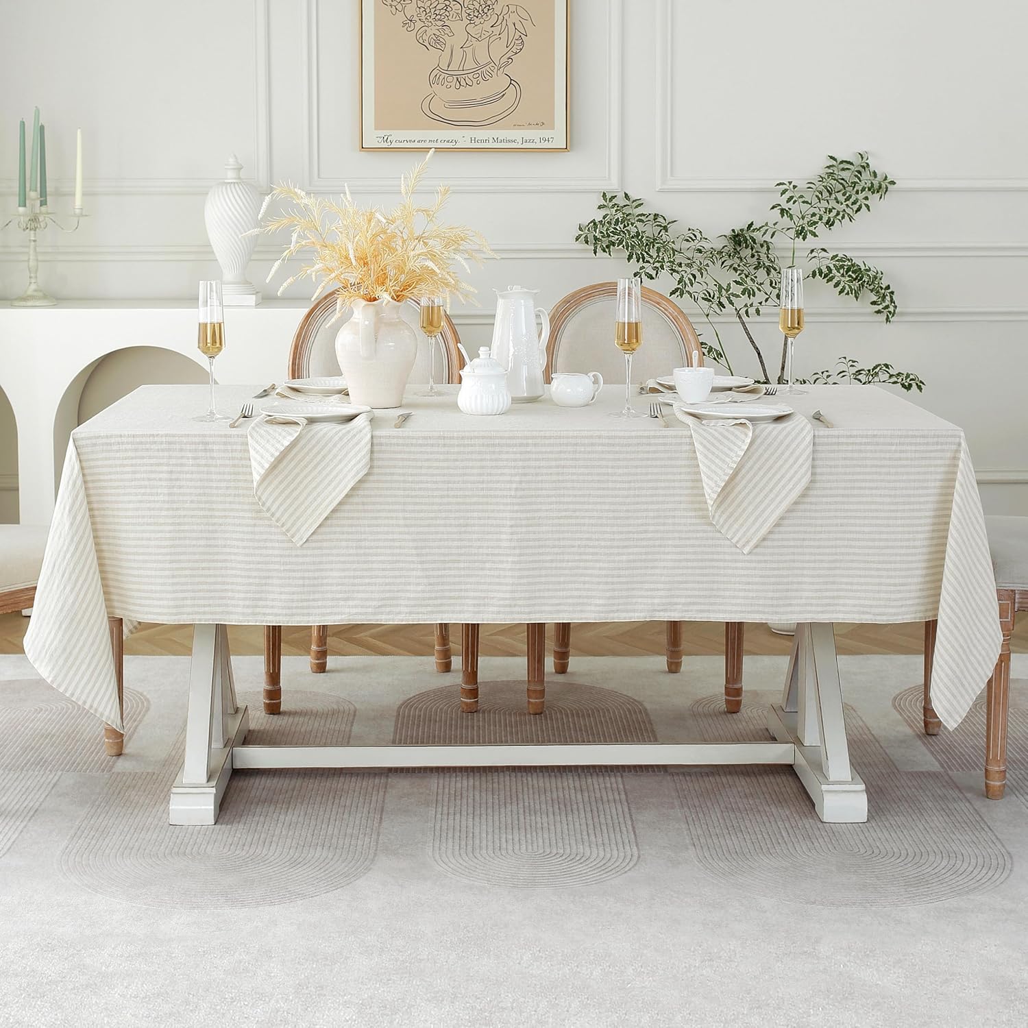 Linen World Linen Tablecloth,100% French Linen Round Tablecloth 60" Inch,Washable Natural Tablecloth for Dining,Outdoor,Weddings and Restaurants,Decorative Thanksgiving Christmas