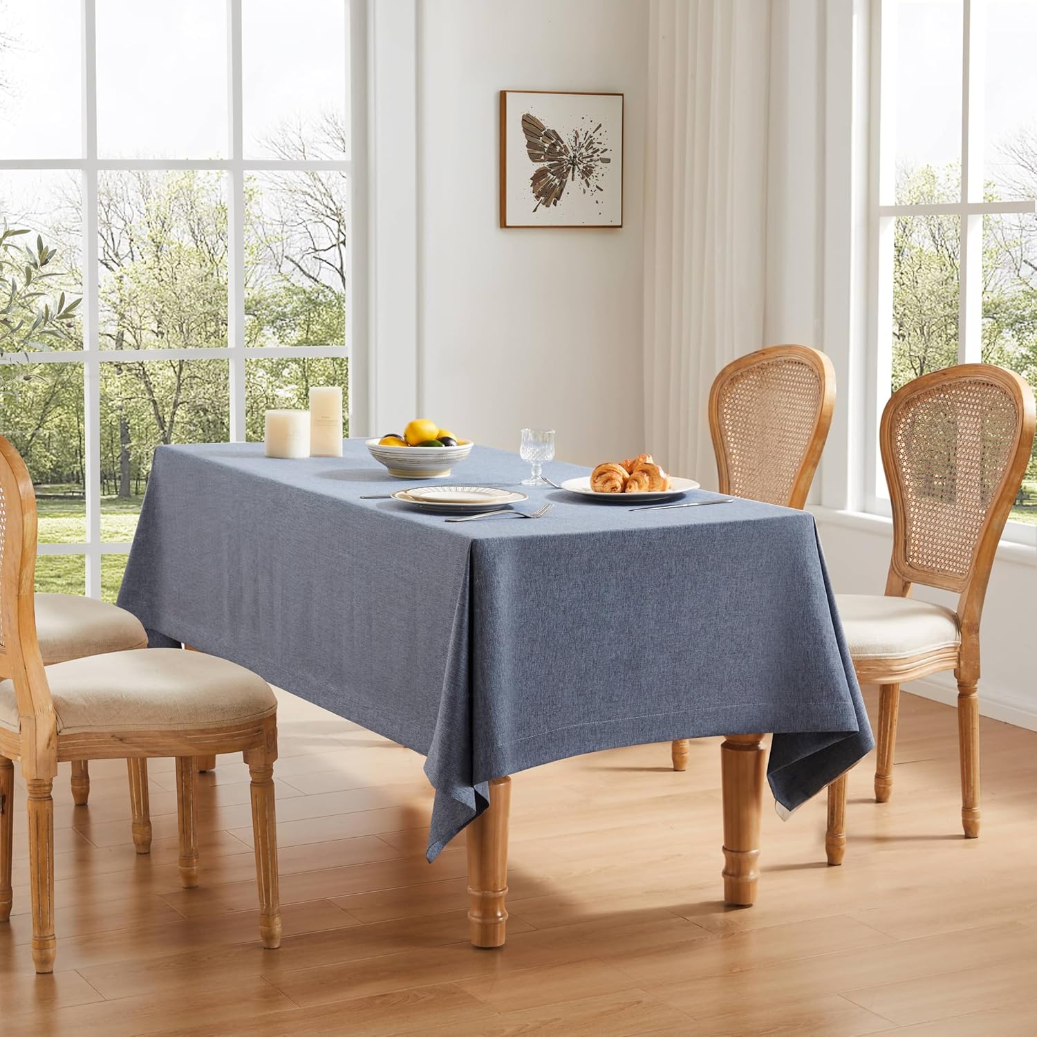 ZeeMart Basic Linen Textured Table Cloth, 60 x 120 Inch Natural, Farmhouse Style Beige Rectangle Tablecloth, Wrinkle Resistant Washable Heavy Weight TableCloths