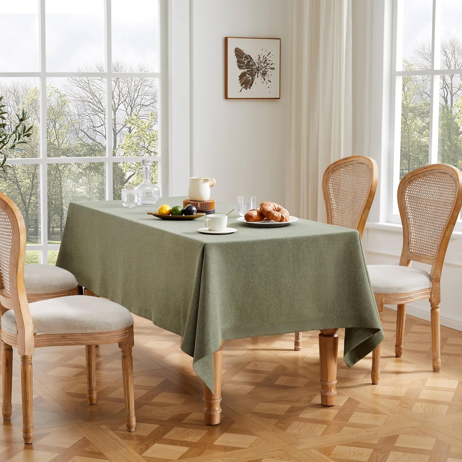 ZeeMart Basic Linen Textured Table Cloth, 60 x 120 Inch Natural, Farmhouse Style Beige Rectangle Tablecloth, Wrinkle Resistant Washable Heavy Weight TableCloths
