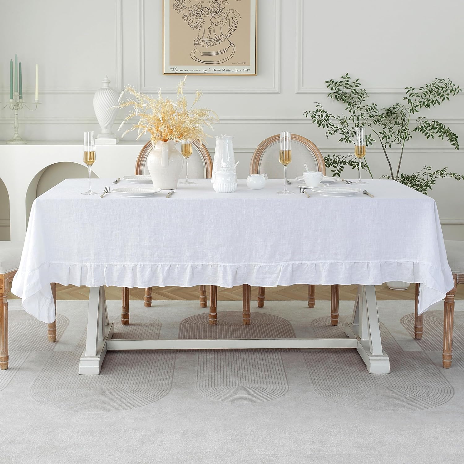 Linen World Linen Tablecloth,100% French Linen Round Tablecloth 60" Inch,Washable Natural Tablecloth for Dining,Outdoor,Weddings and Restaurants,Decorative Thanksgiving Christmas