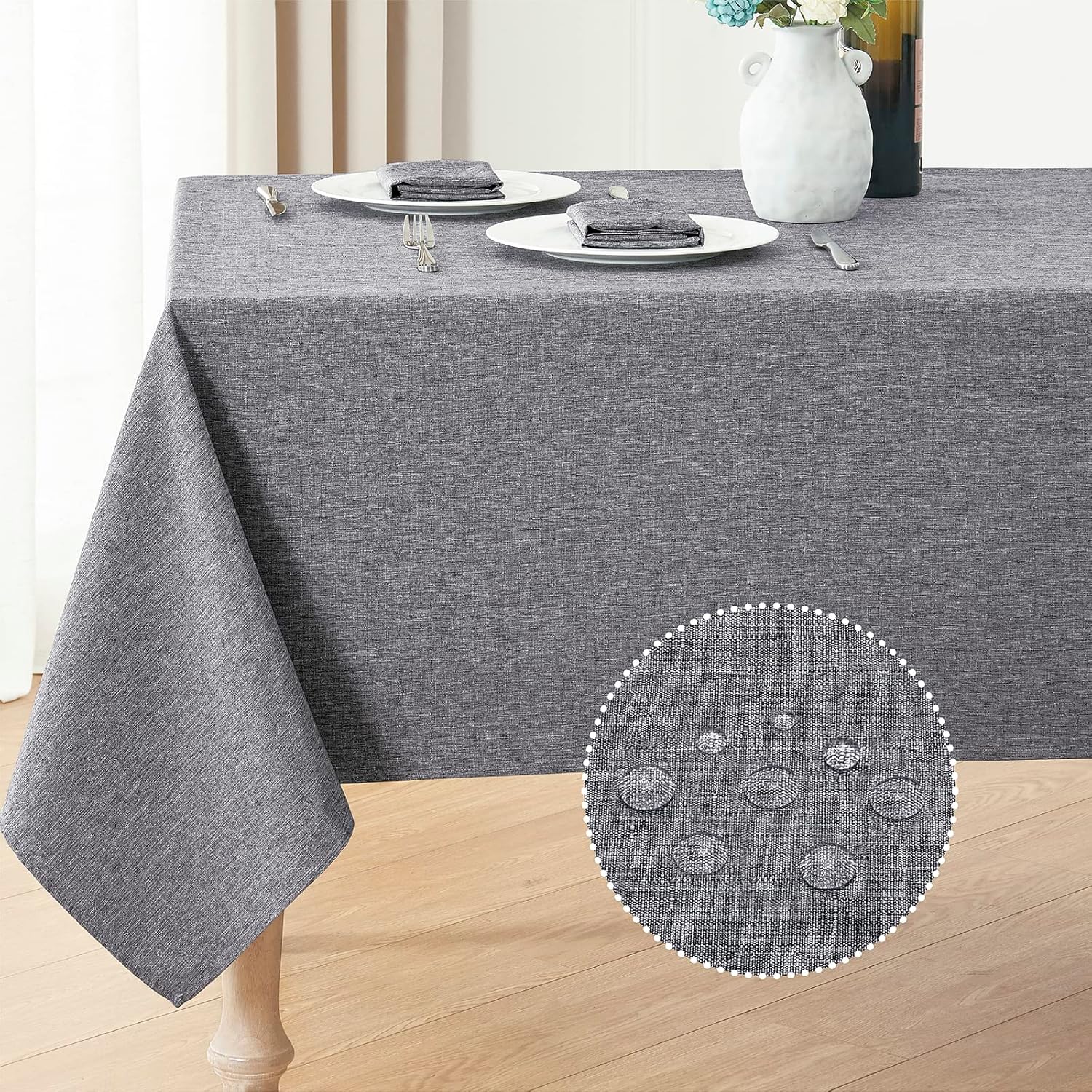 2 Pack Rectangle Tablecloth, 60x120 inch, Water Resistant Wrinkle Free Linen Textured Table Cloth Washable, Decorative Fabric Table Cover for Dining, Party and Camping, Beige