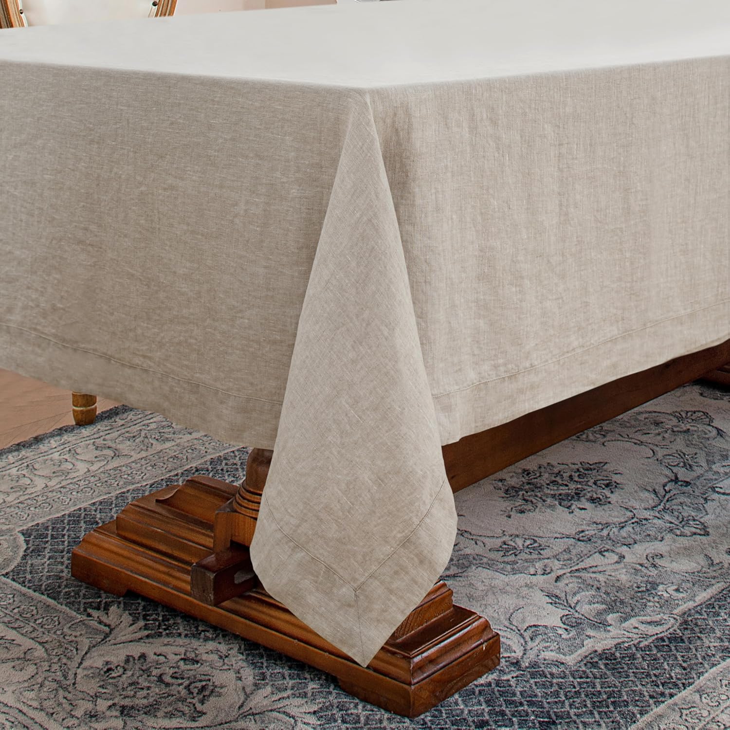 Linen World Linen Tablecloth,100% French Linen Round Tablecloth 60" Inch,Washable Natural Tablecloth for Dining,Outdoor,Weddings and Restaurants,Decorative Thanksgiving Christmas