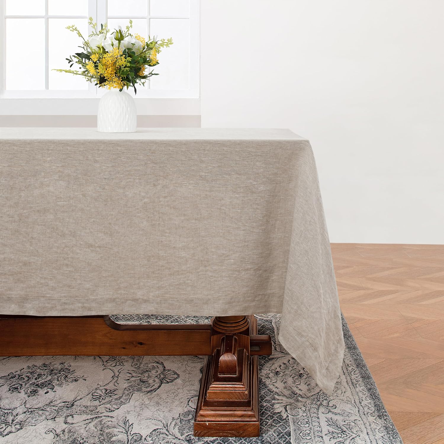 Linen World Linen Tablecloth,100% French Linen Round Tablecloth 60" Inch,Washable Natural Tablecloth for Dining,Outdoor,Weddings and Restaurants,Decorative Thanksgiving Christmas