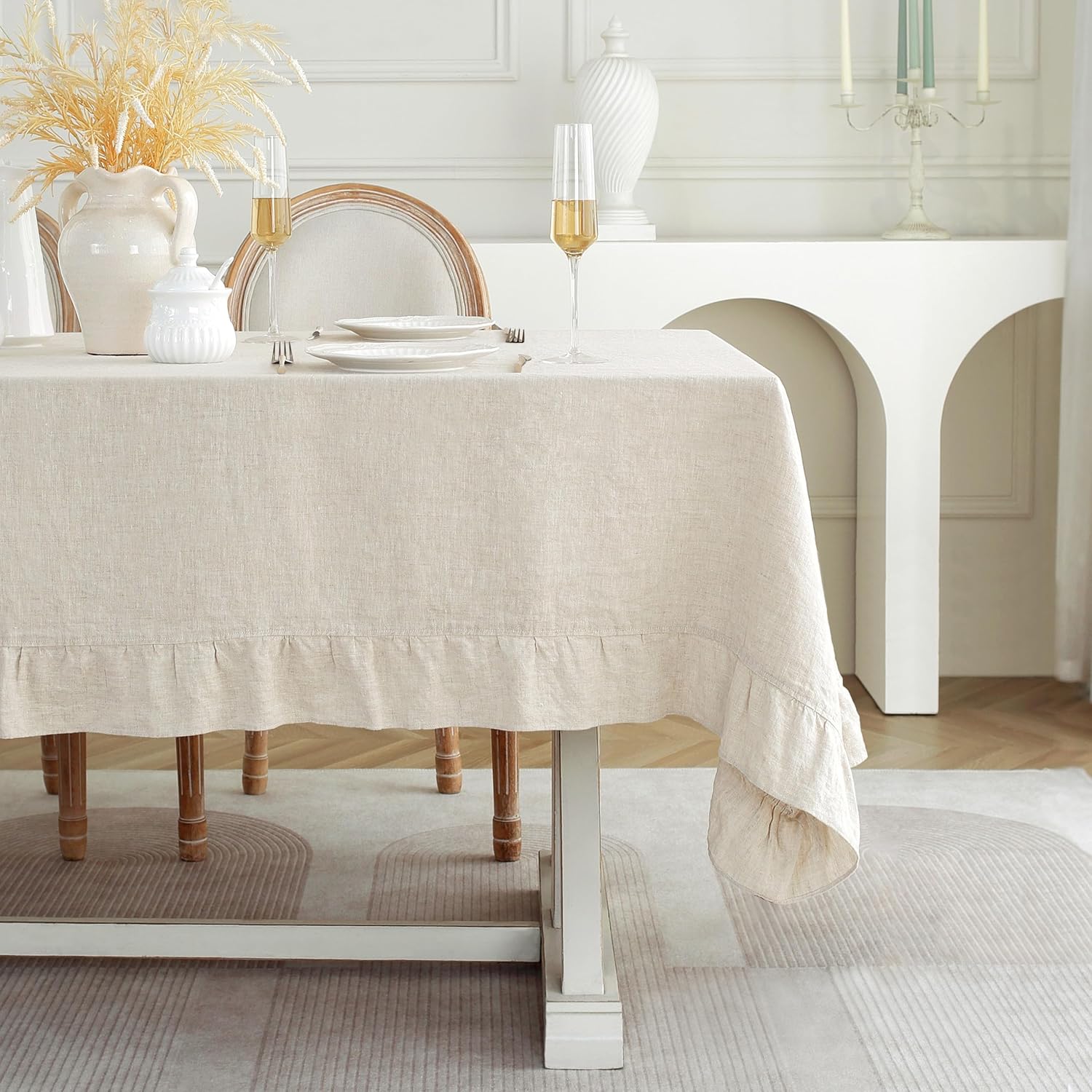 Linen World Linen Tablecloth,100% French Linen Round Tablecloth 60" Inch,Washable Natural Tablecloth for Dining,Outdoor,Weddings and Restaurants,Decorative Thanksgiving Christmas