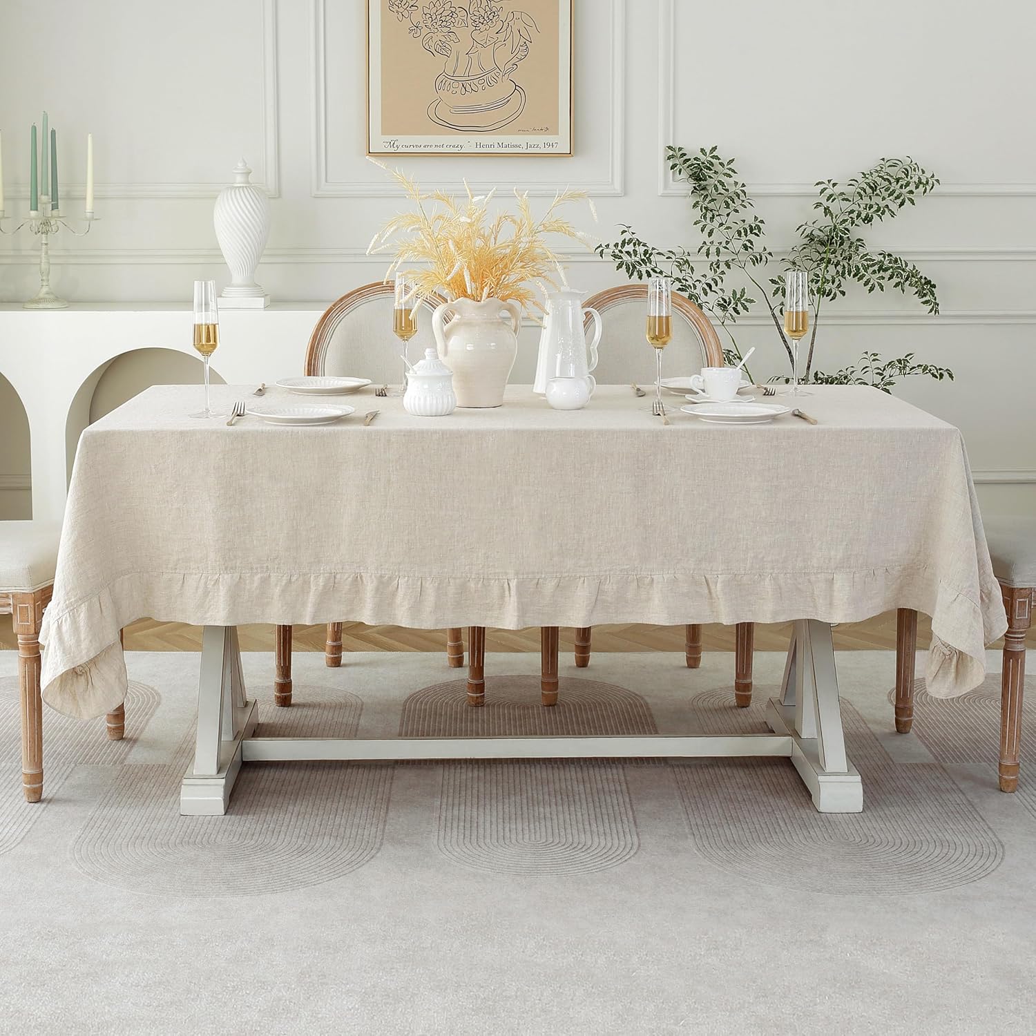 Linen World Linen Tablecloth,100% French Linen Round Tablecloth 60" Inch,Washable Natural Tablecloth for Dining,Outdoor,Weddings and Restaurants,Decorative Thanksgiving Christmas