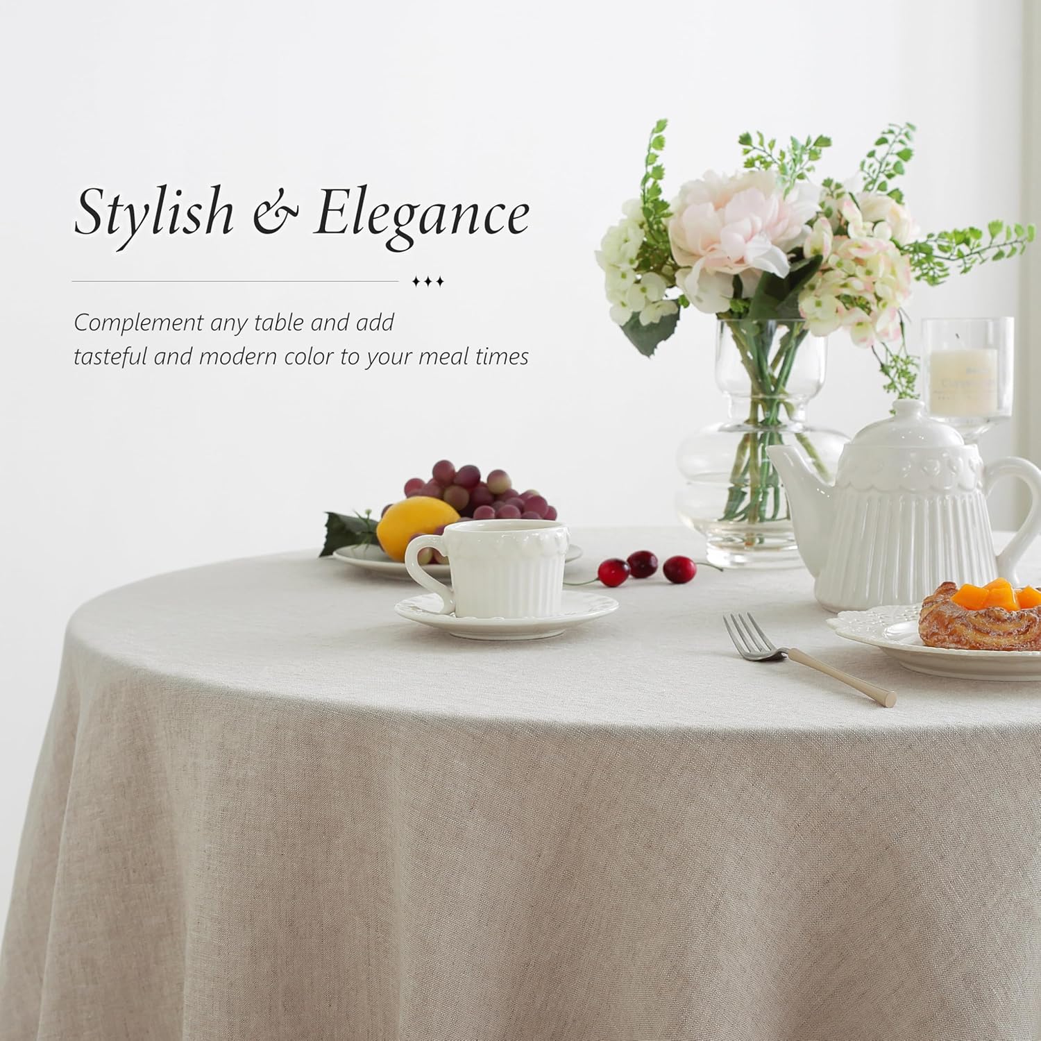 Linen World Linen Tablecloth,100% French Linen Round Tablecloth 60" Inch,Washable Natural Tablecloth for Dining,Outdoor,Weddings and Restaurants,Decorative Thanksgiving Christmas