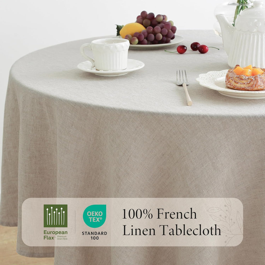 Linen World Linen Tablecloth,100% French Linen Round Tablecloth 60" Inch,Washable Natural Tablecloth for Dining,Outdoor,Weddings and Restaurants,Decorative Thanksgiving Christmas