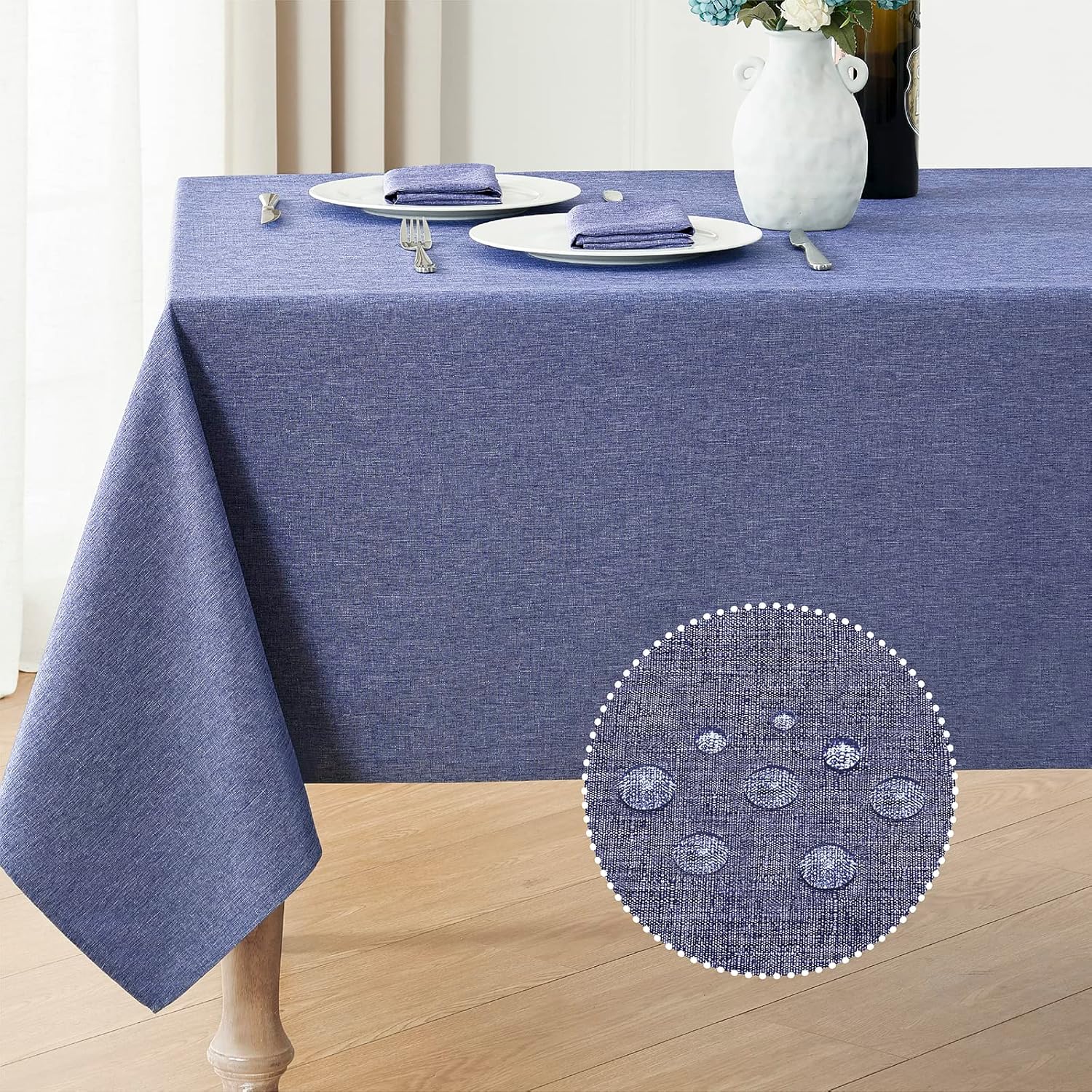 2 Pack Rectangle Tablecloth, 60x120 inch, Water Resistant Wrinkle Free Linen Textured Table Cloth Washable, Decorative Fabric Table Cover for Dining, Party and Camping, Beige