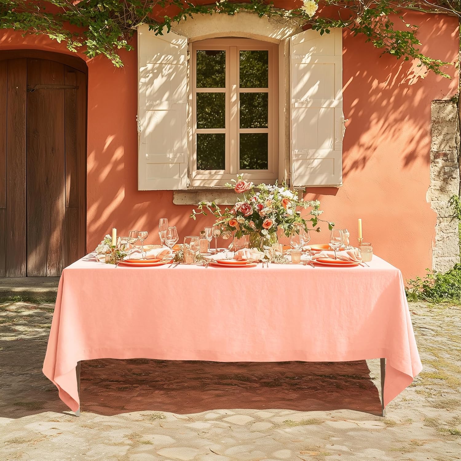 Linen World Linen Tablecloth,100% French Linen Round Tablecloth 60" Inch,Washable Natural Tablecloth for Dining,Outdoor,Weddings and Restaurants,Decorative Thanksgiving Christmas